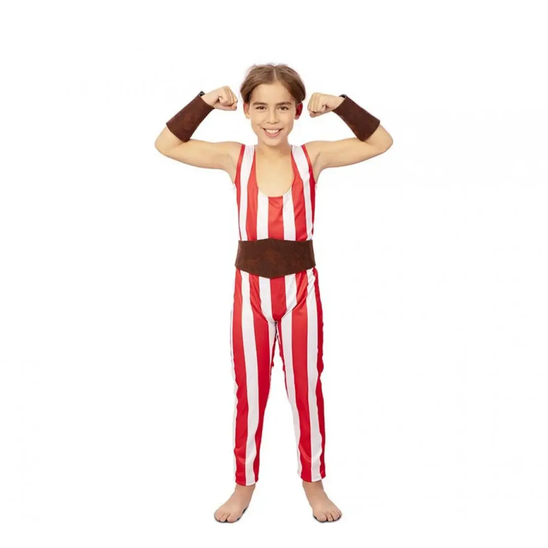 Eurocarnavales Disfraz de Forzudo rojo y blanco con cinturón para niño