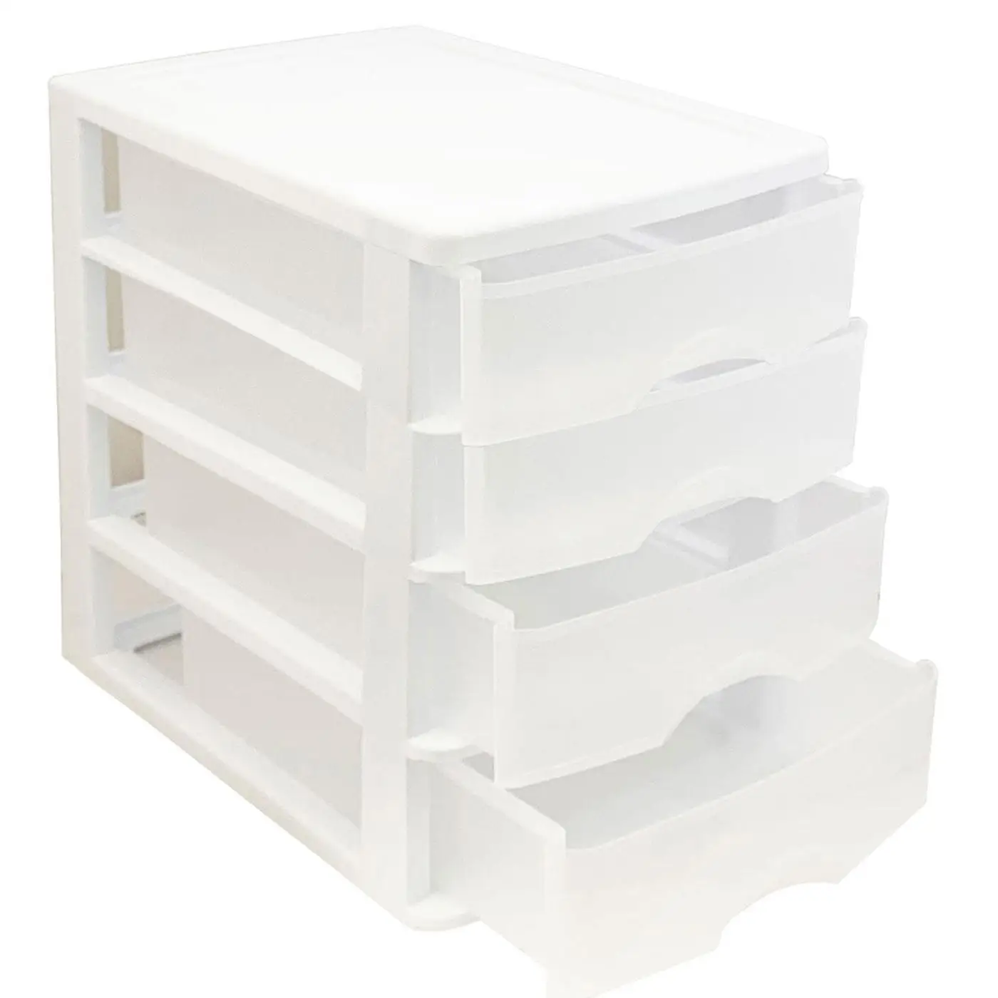 Tradineur - Cajonera de sobremesa - Fabricado en España - 4 Cajones Transparentes - Torre de almacenaje, armario, baño, oficina - 35 x 27 x 35,5 cm - Color Blanco