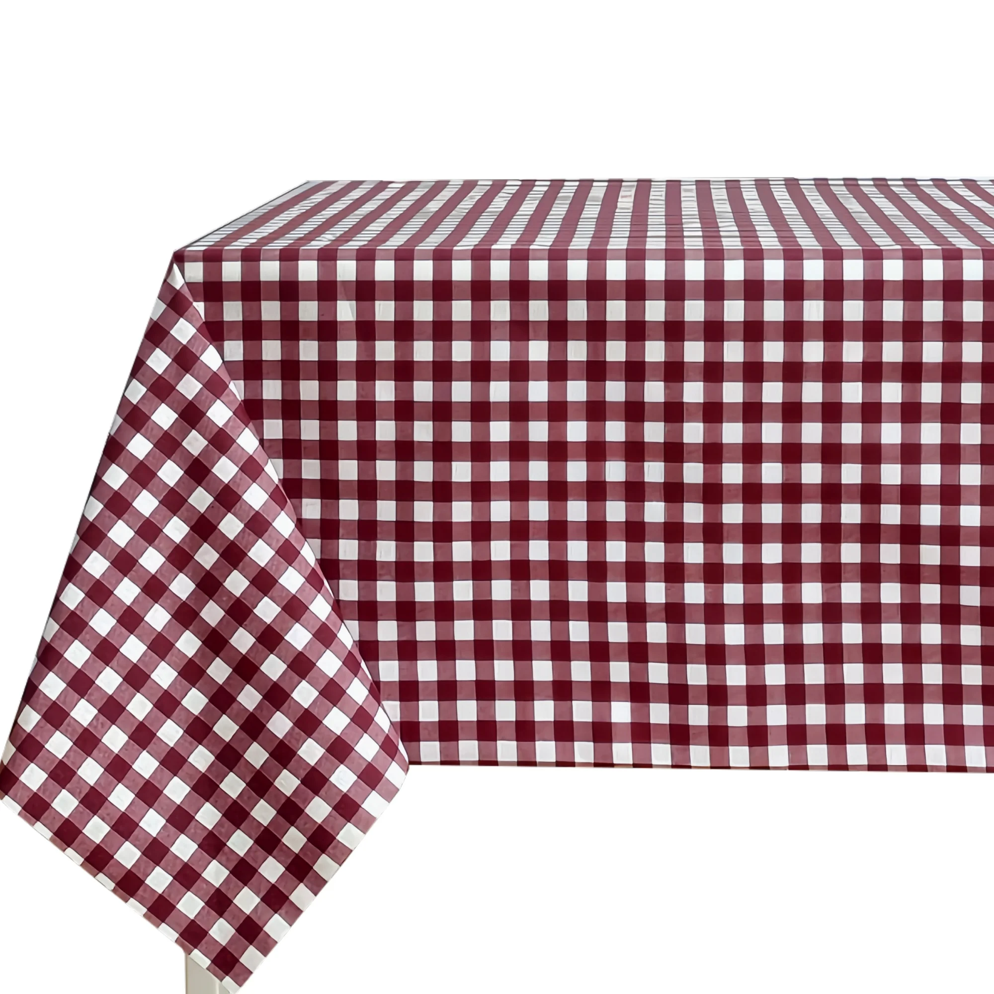 Mantel tela textil resinado suave, rectangular, Ideal para el hogar, Cocina, Comedor, Jardin, Balcon, Salon y picnic. Fácil de limpiar, Impermeable-Color Burdeos con cuadraditos blancos 210775