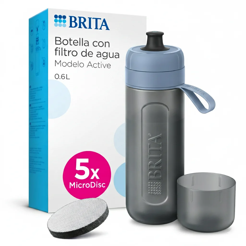 BRITA Botella Filtrante, Modelo Active + 5 Filtros MicroDisc  Filtrado de Agua  600 ml  Reutilizable, Sin BPA, Apta Lavavajillas