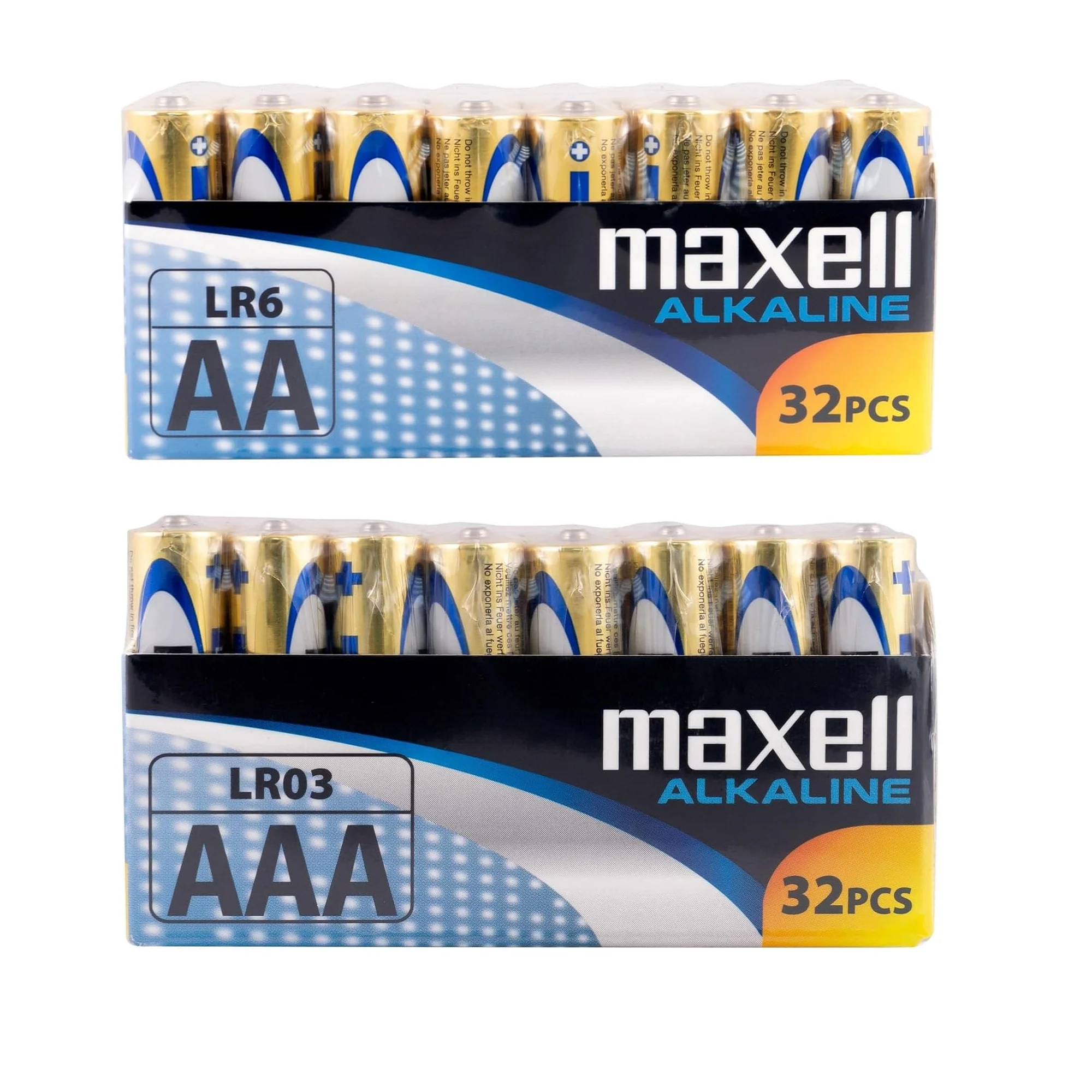 Pack Maxell 64 Pilas | 32 Pilas Alcalinas AA LR06 + 32 Pilas Alcalinas AAA LR03 | Larga Duración | Batería Alcalina | Uso Diario Hogar