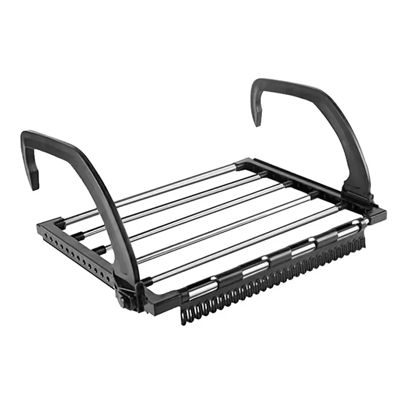 Tendedero para ropa Colgante de Acero Inoxidable Plegable de metal para Balcón Barandilla Colgadores secar ropa Calcetines para Balcones 50 * 32 cm Color al azar Gris y Negro