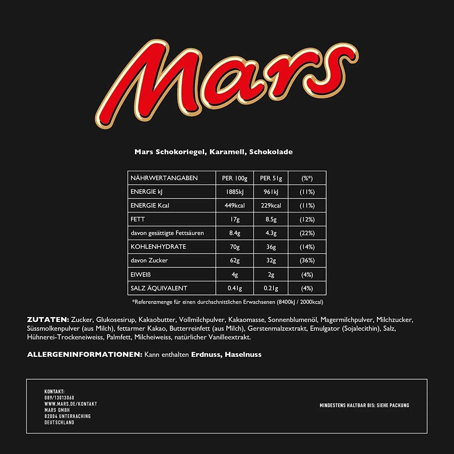 Mars Chocolate delicious nougat and caramel cream coated with the finest milk Chocolate (24x51g)