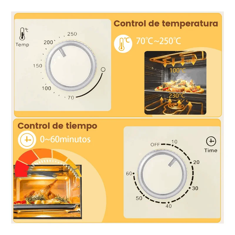 Mini vertical electric oven 15l multifunction with adjustable temperature, 60 min timer, convection and interior light