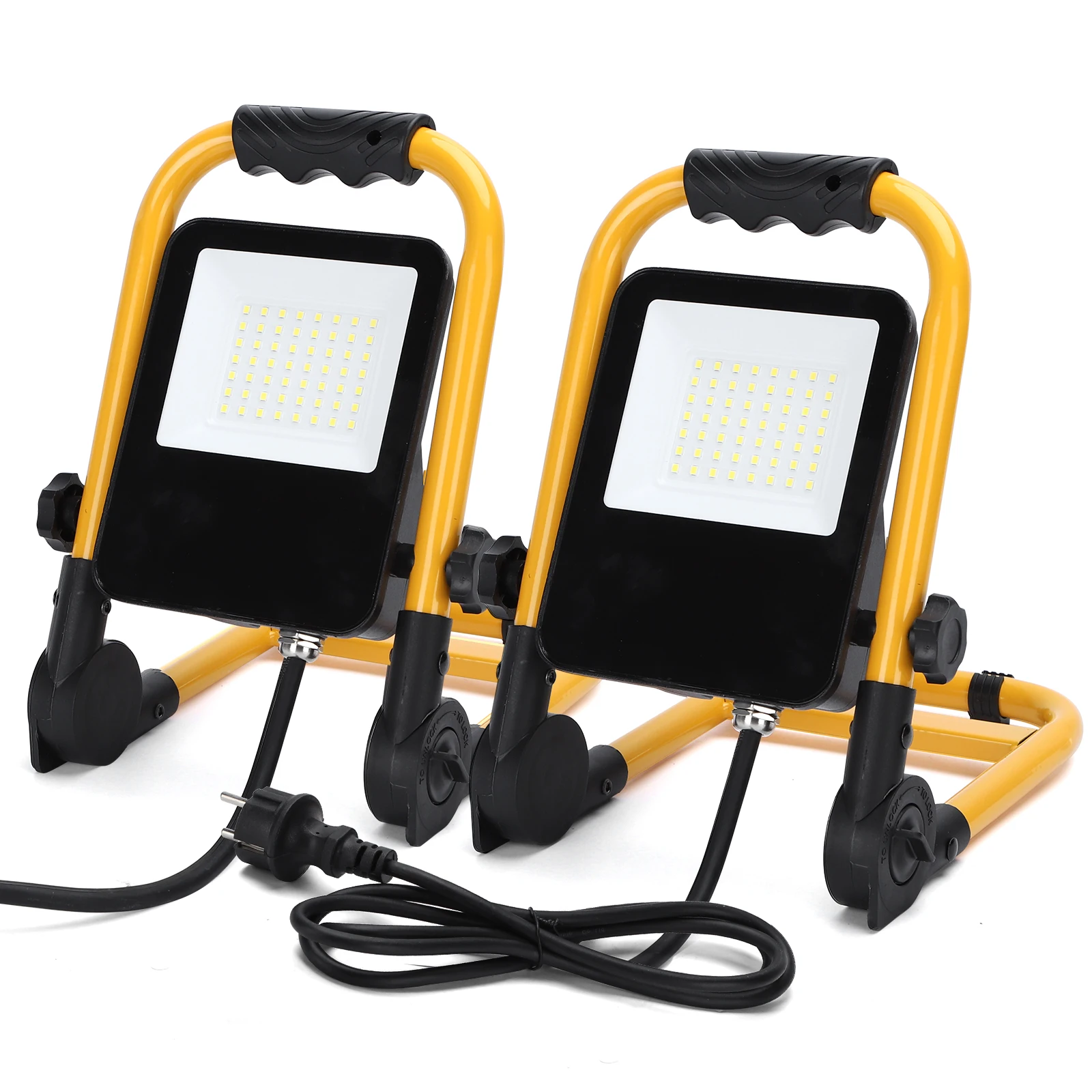 Aigostar Foco de Trabajo LED 30W 2700LM Foco LED Portátil con Enchufe, IP65 Impermeable Soporte plegable, para Uso en Interiores y Exteriores, para Obra, Taller, Garaje ,6500K Luz Blanca, 2 pcs