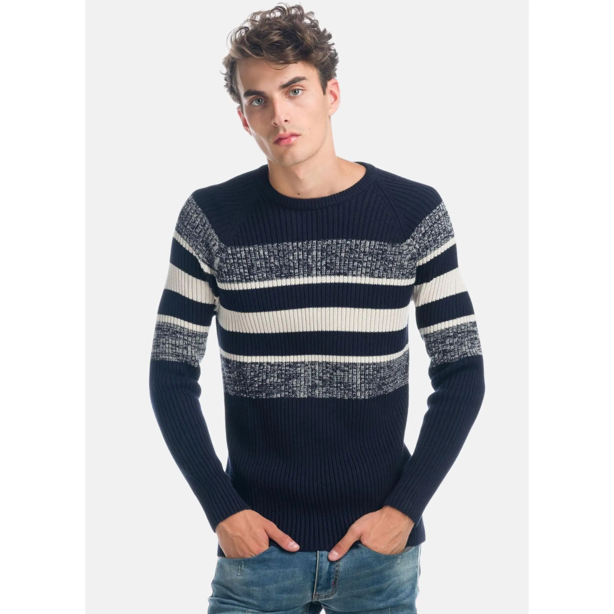 Koroshi Jersey Hombre Punto Canalé Rayas Cuello Redondo – Koroshi 1921TR19