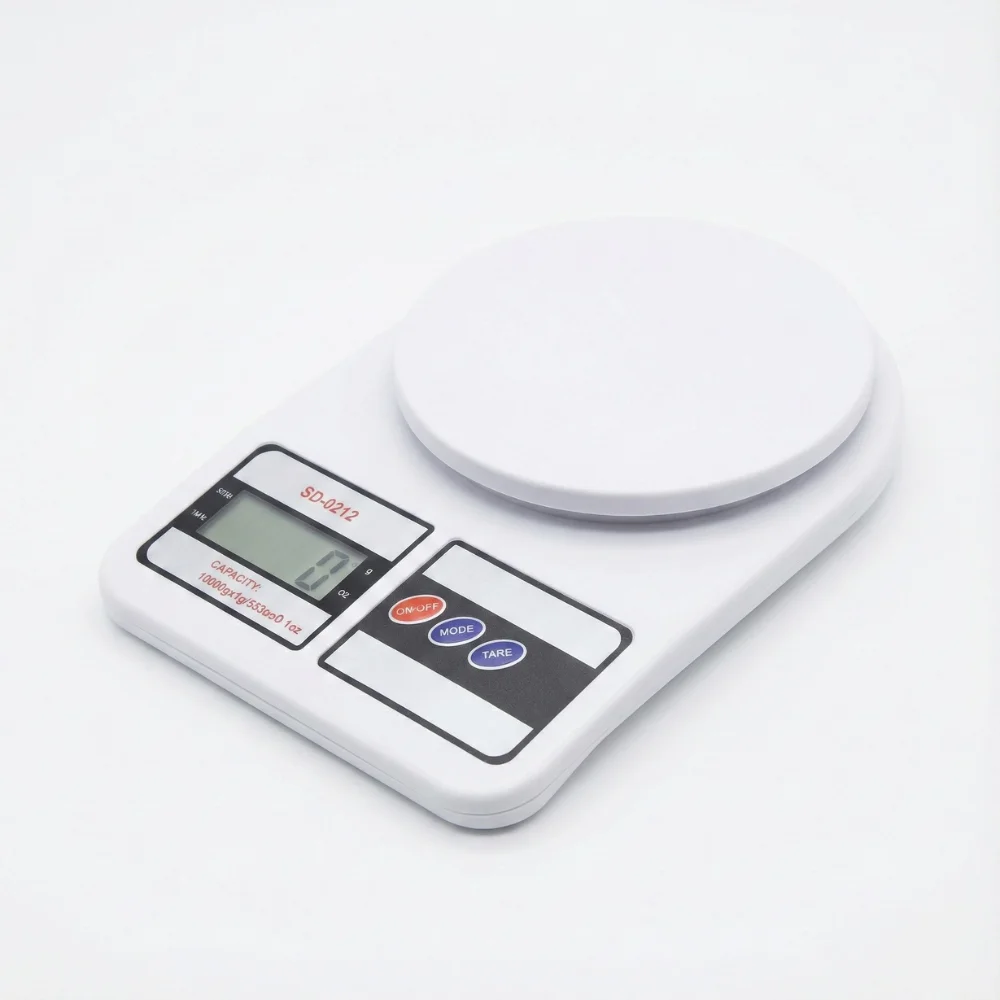 SODANY Báscula de Cocina Digital 10kg/1g Alta Precisión, Peso con Pantalla LCD y Función Tara para Repostería, Blanco