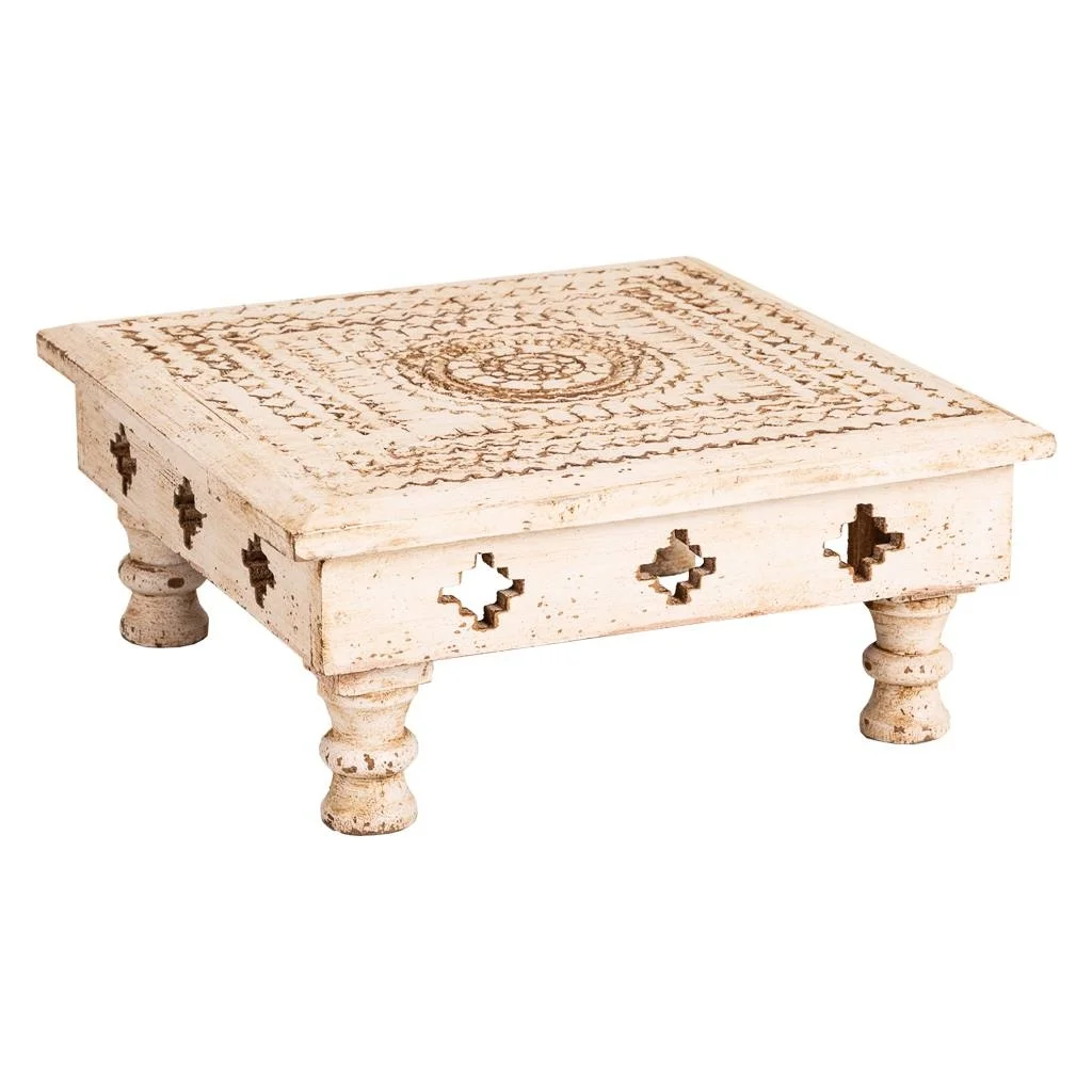 WANDERLUST DECO Mesa centro de madera tallada marrón 33x33x14h cm de estilo Artesanal