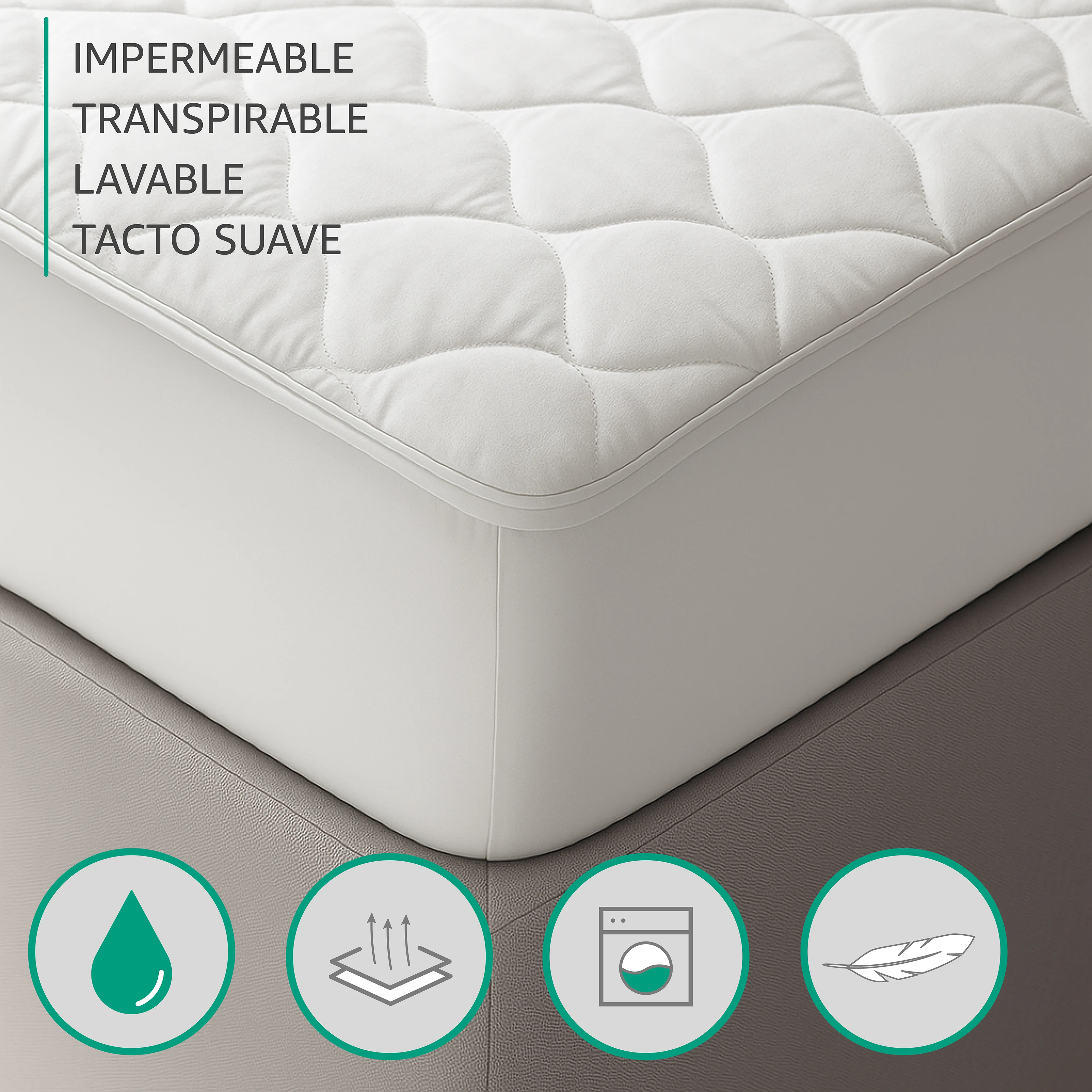 VALENTIA HOME Protector Colchon QUILT  I  ACOLCHADO  I  Impermeable y Transpirable, | ajustable 30cm de altura | 🔇 silencioso | 100% poliéster - Lavable, Elastico, muy suave, Super Absorbente.