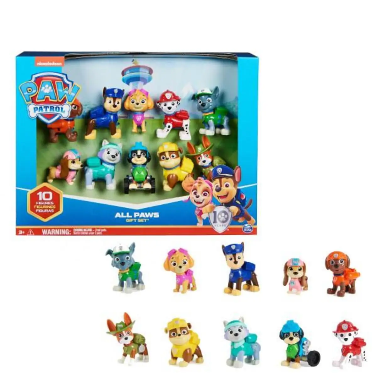 SPIN MASTER - PATRULLA CANINA - FIGURAS PATRULLA CANINA - Pack de regalo de 10 Figuras de Juguetes Patrulla Canina Coleccionables - 10º Aniversario - 6065255 - Juguetes Niños +3 años