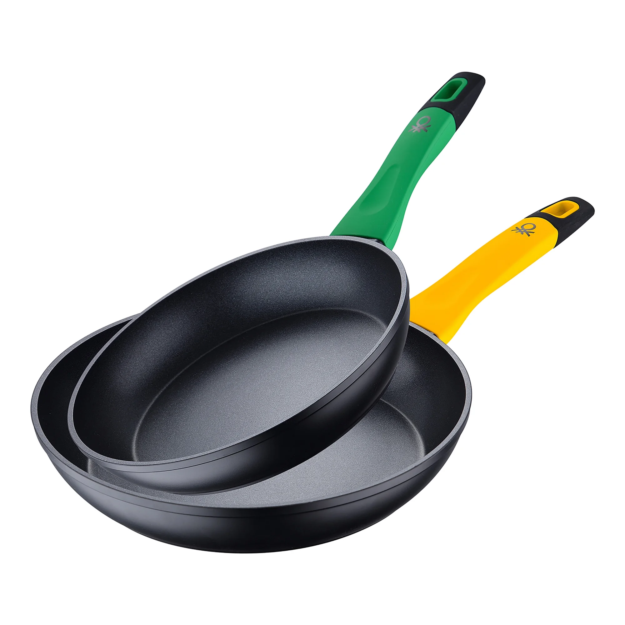 Set 2pcs Pans 22cm Green + 26cm Yellow Forged Aluminum Induction rainbow House BENETTON