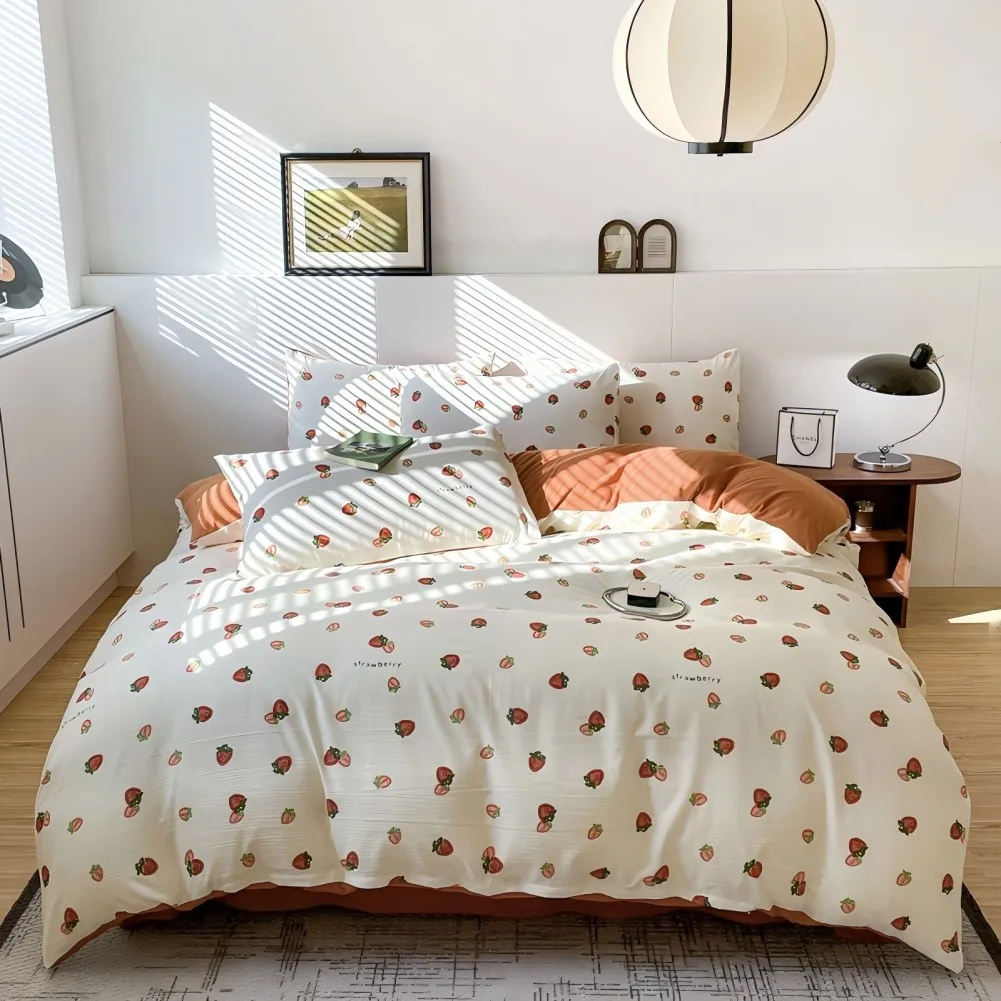 Juego de Funda Nórdica 4 Piezas-Ropa de Cama Algodón Lavado con Jacquard Elegante-Tacto Extra Suave, Varios Tamaño Disponible