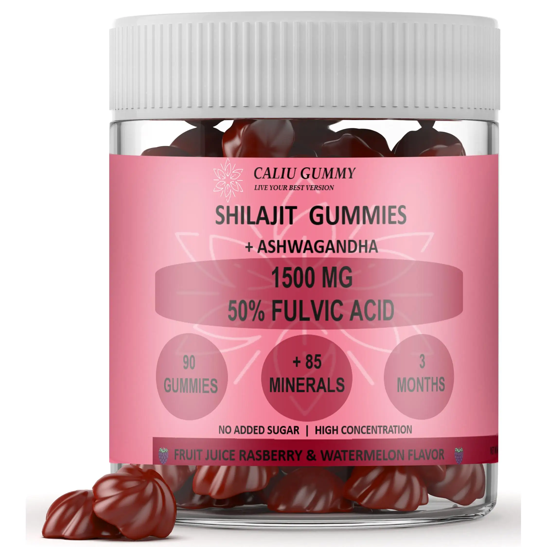 Shilajit Puro del Himalaya 90 Gominolas Veganas 1500mg por dosis 50% Ácido Fúlvico + Ashwagandha Natural +85 Minerales Gummies Energía, Vitalidad, Concentración, Estrés, Inmunidad 3 Meses de Suministro