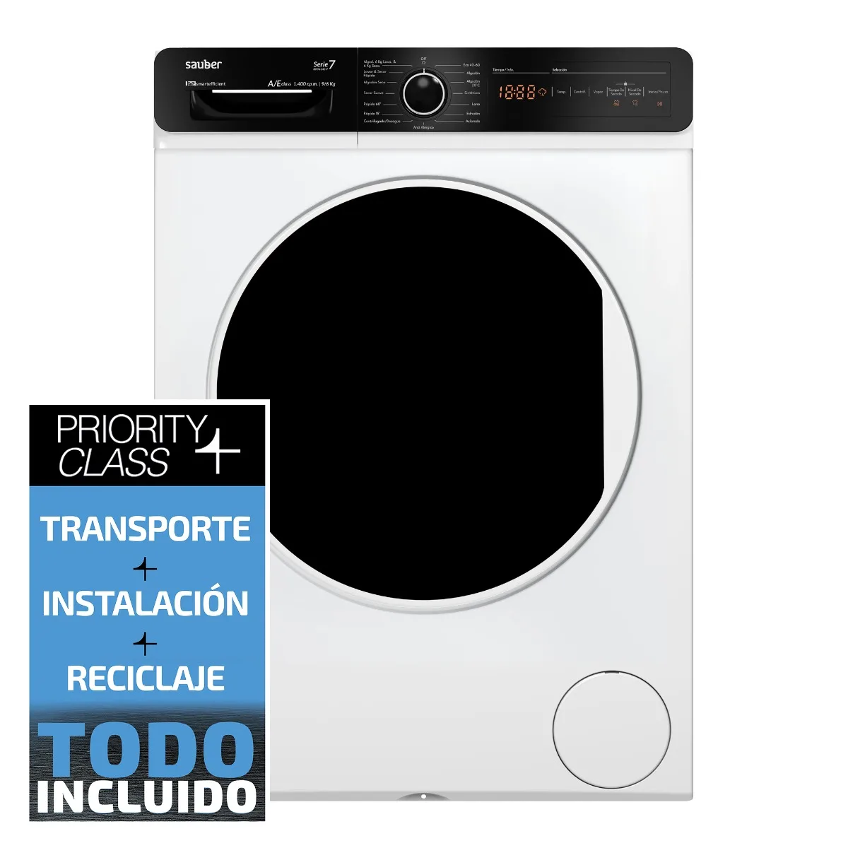 Lavadora secadora SAUBER SERIE 7-DR96143 V 9/6 kg 1400 rpm a blanco  ENVÍO E INSTALACIÓN GRATIS