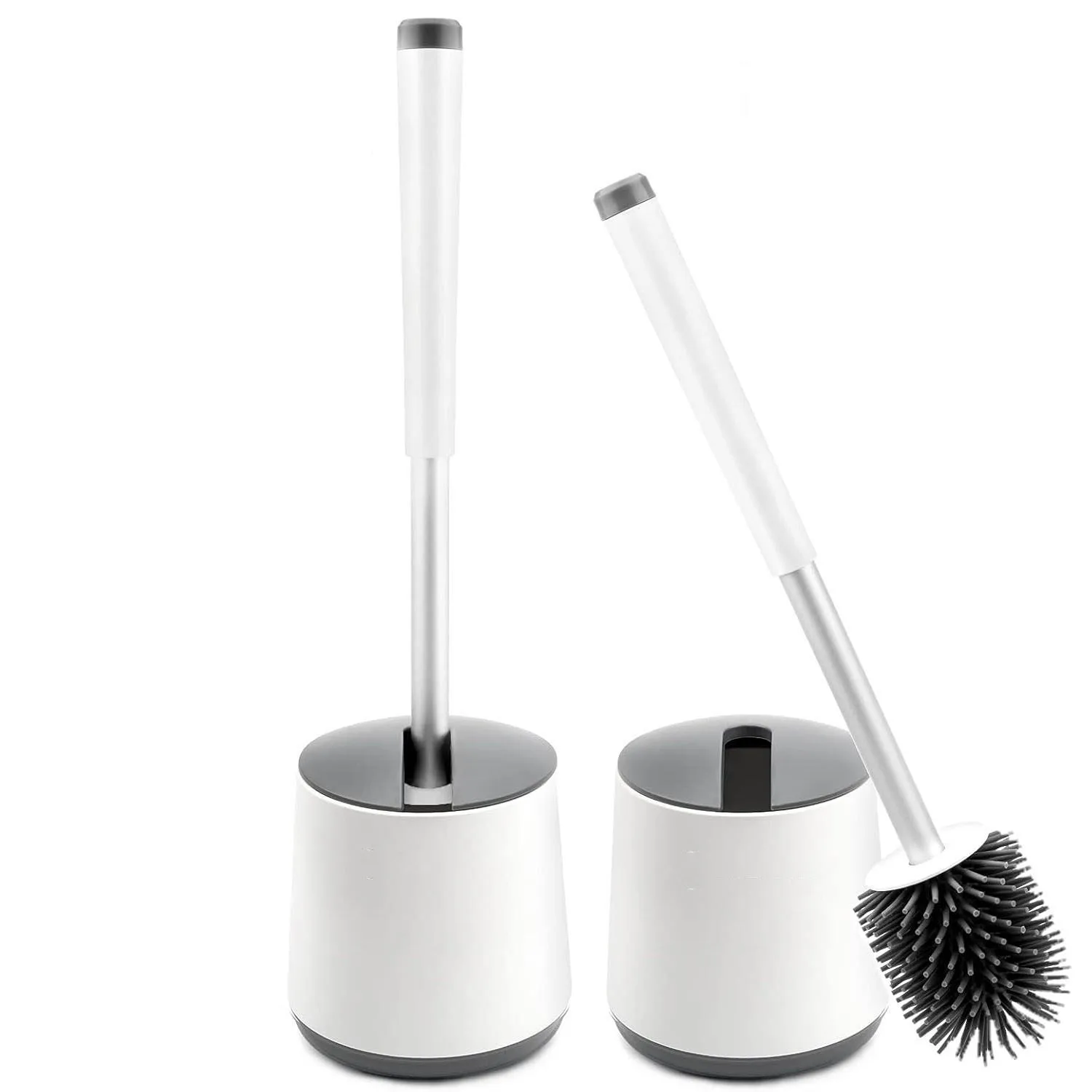 Cepillo y Soporte para Inodoro 2025, BIBURY Escobillas de Baño Silicona Paquete de 2, Accesorios Baño/Escobilla WC/Cepillo Limpieza, Cepillo Y Soporte para Inodoro de Silicona, Cerdas Flexibles (Blanco)