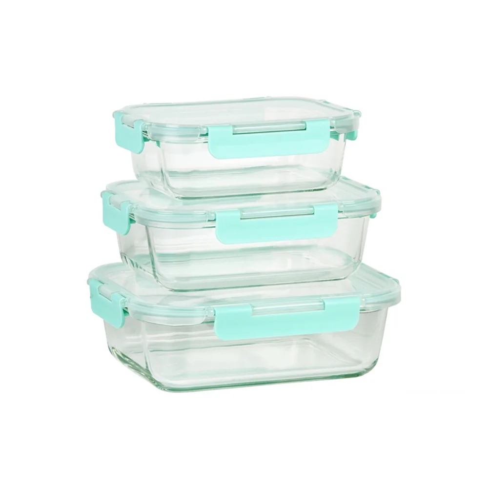 Set 3 Fiambreras Rectangulares Agatha | Vidrio Borosilicato | 640ml a 1520ml