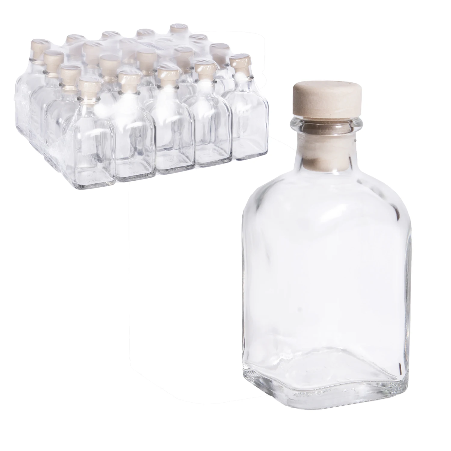 CM - Set glass bottles with 125 synthetic cork stopper and 250ml. Pack 12 or 20 units. Thick and resistant glass jar with stopper, snap closure. Oil bottle, drinks, water. Hotel Bar restaurant bottle Set