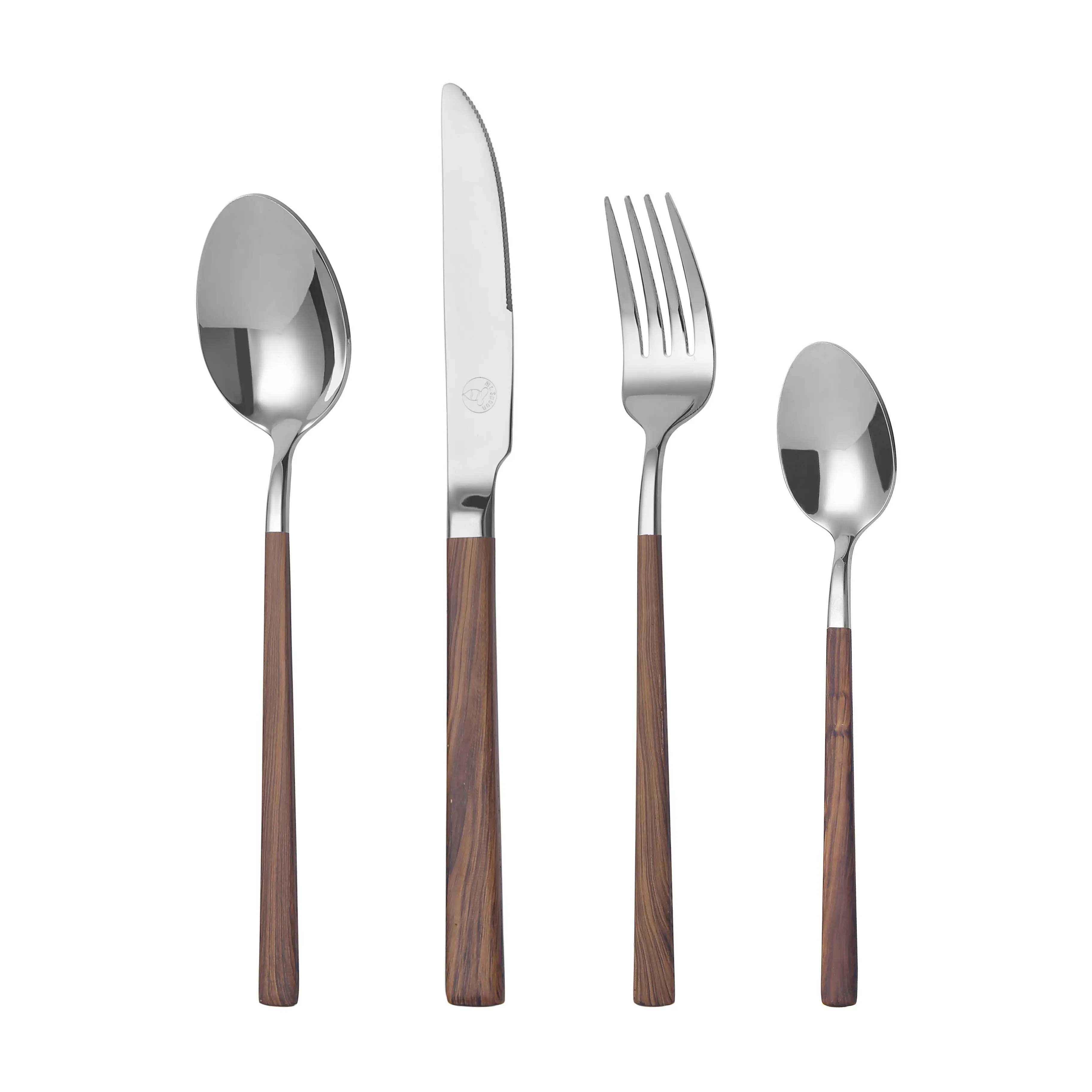 Mr.Spoon Juego 16 piezas Cubiertos, Acero inoxidable 18/0. Color Plateado, Mango marrón, Incluye cuchillo,tenedor,cuchara,cucharilla, Cubertería, Servicio para 4 Personas, Apto para lavavajillas. Ideas de regalo， Incluye bolsa de regalo.