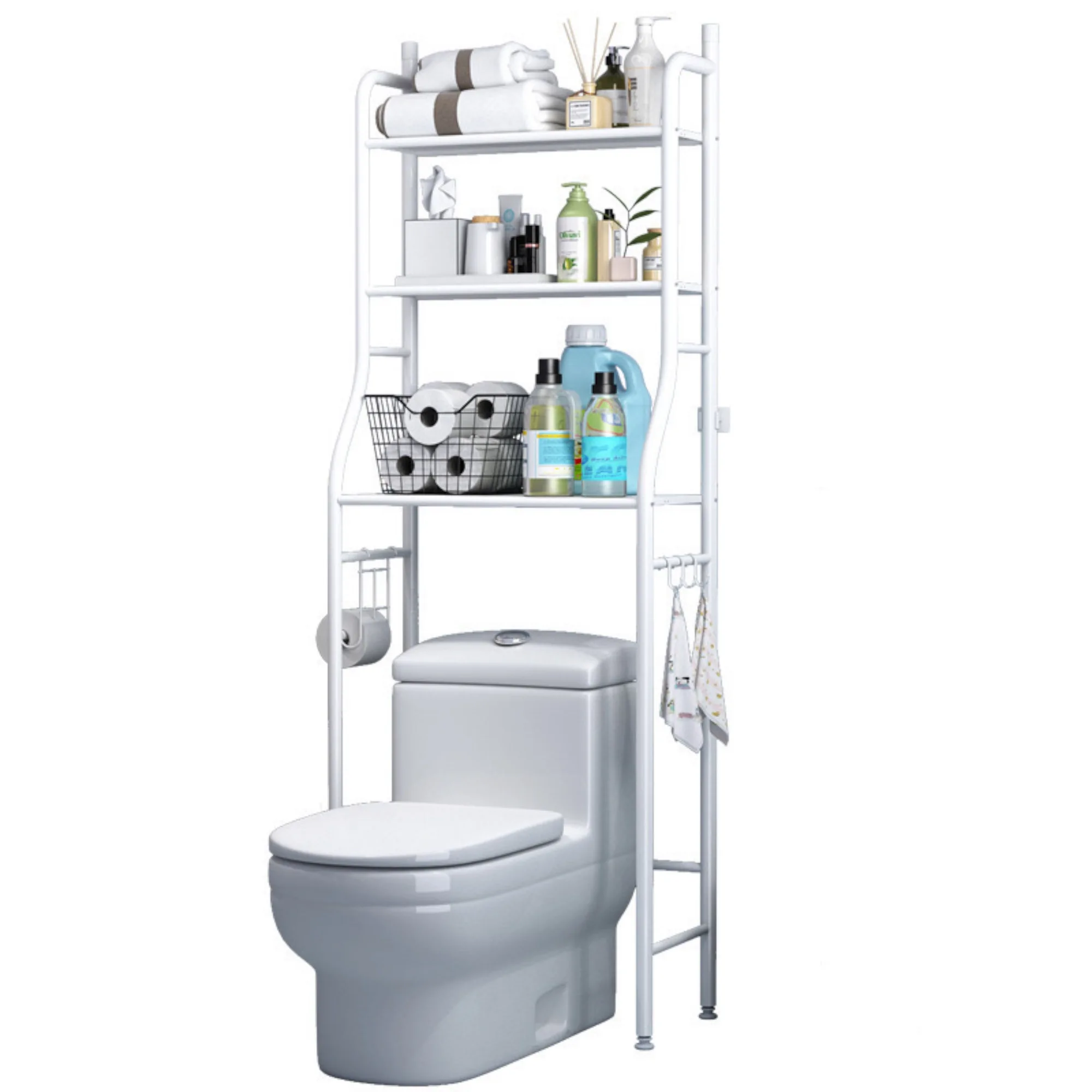 Mi Ko Mi Ka Estantería de Baño sobre Inodoro Blanco  Ahorra Espacio con 3 Baldas  Estante Almacenamiento Impermeable  Patas Ajustables en Altura.Mikomika Estanteria Lavadora WC (LAVA-001 1690 D1）