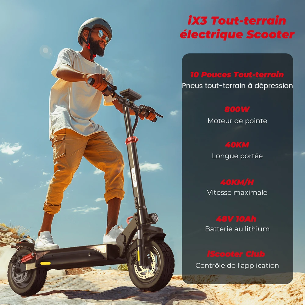 Patinete eléctrico plegable todoterreno iScooter iX3 para adultos, 800 W, 48 V 10 Ah, ruedas de 10″, con aplicación y doble suspensión. 8