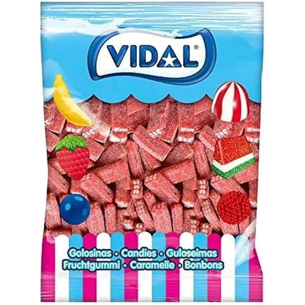 Vidal Ladrillos Pica Fresa Rellenos de Nata - Bolsa de 250 ud - Gominolas, chucherías