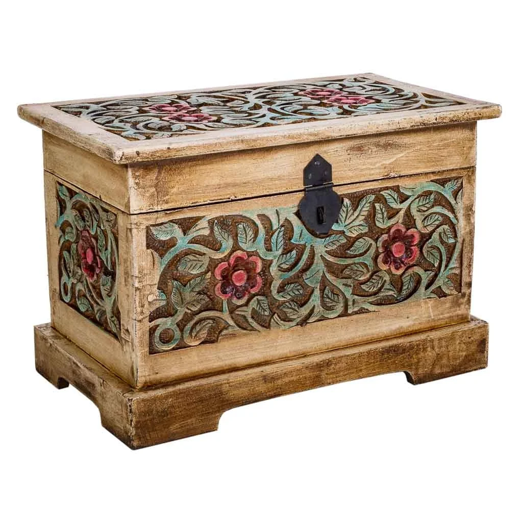 Wonderlust Deco - Baúl de madera artesanal marrón 30x17x20 Marrón 30x17x20h cm