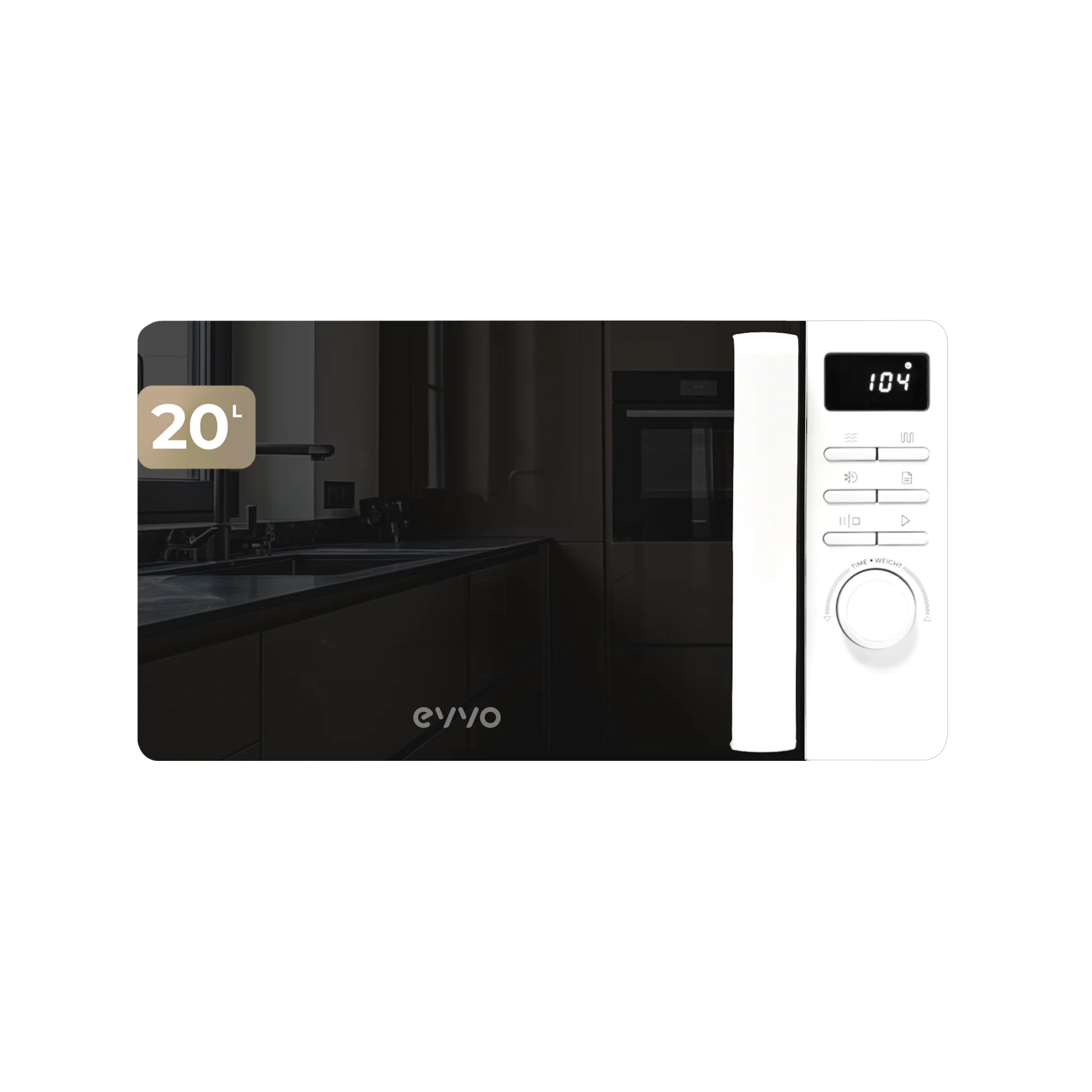 EVVO Microondas M20 , 20L de Capacidad, Grill 800W, Puerta Efecto Espejo, Multifunción, Función Descongelar… — oferta en AliExpress