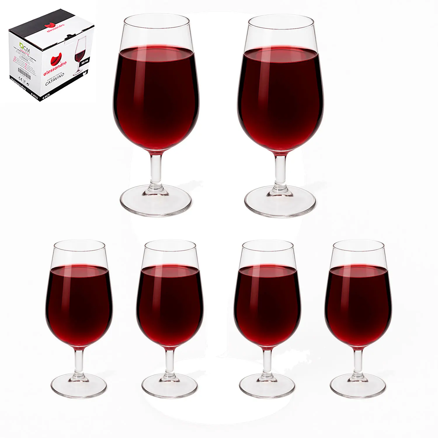 Copas de Vino Alessandro 155ml. Pack 6 unidades, medidas 5,8 x 5,8 x 15,5 cm. Copas Catavinos de Cristal Ideal para Hostelería, Bares, Restaurantes, Cafeterías, Bodegas, Hoteles, Celebraciones,