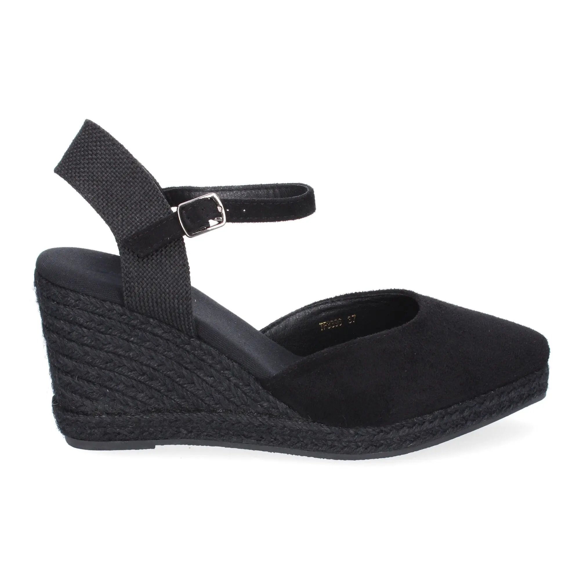 PuntoSalao Sandalias de cuña en yute punta fina para mujer color negro TF3396
