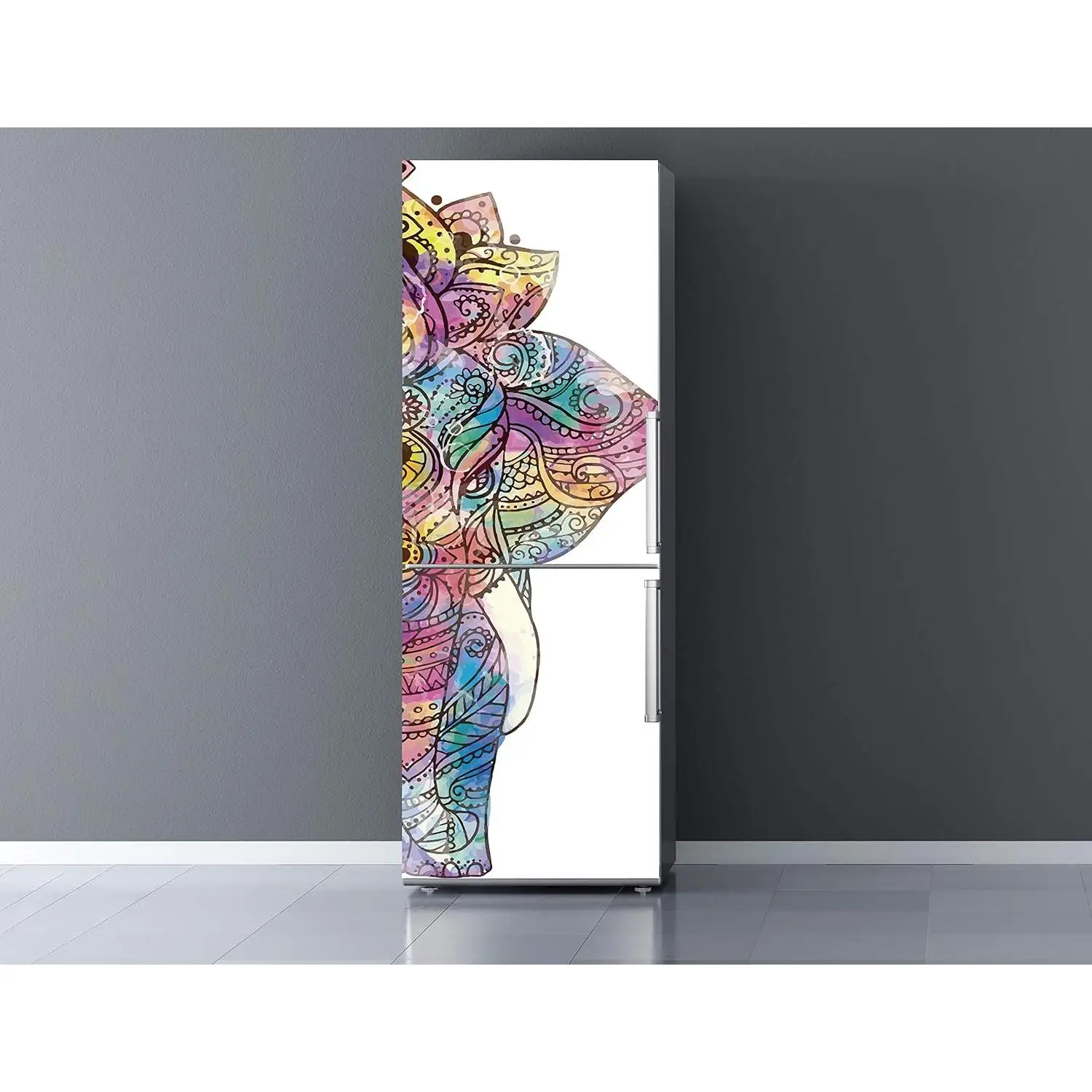 Oedim Vinilo para Frigorífico Elefante Mandala 200 x 60 cm | Adhesivo Resistente y de Fácil Aplicación | Pegatina Adhesiva Decorativa de Diseño Elegante