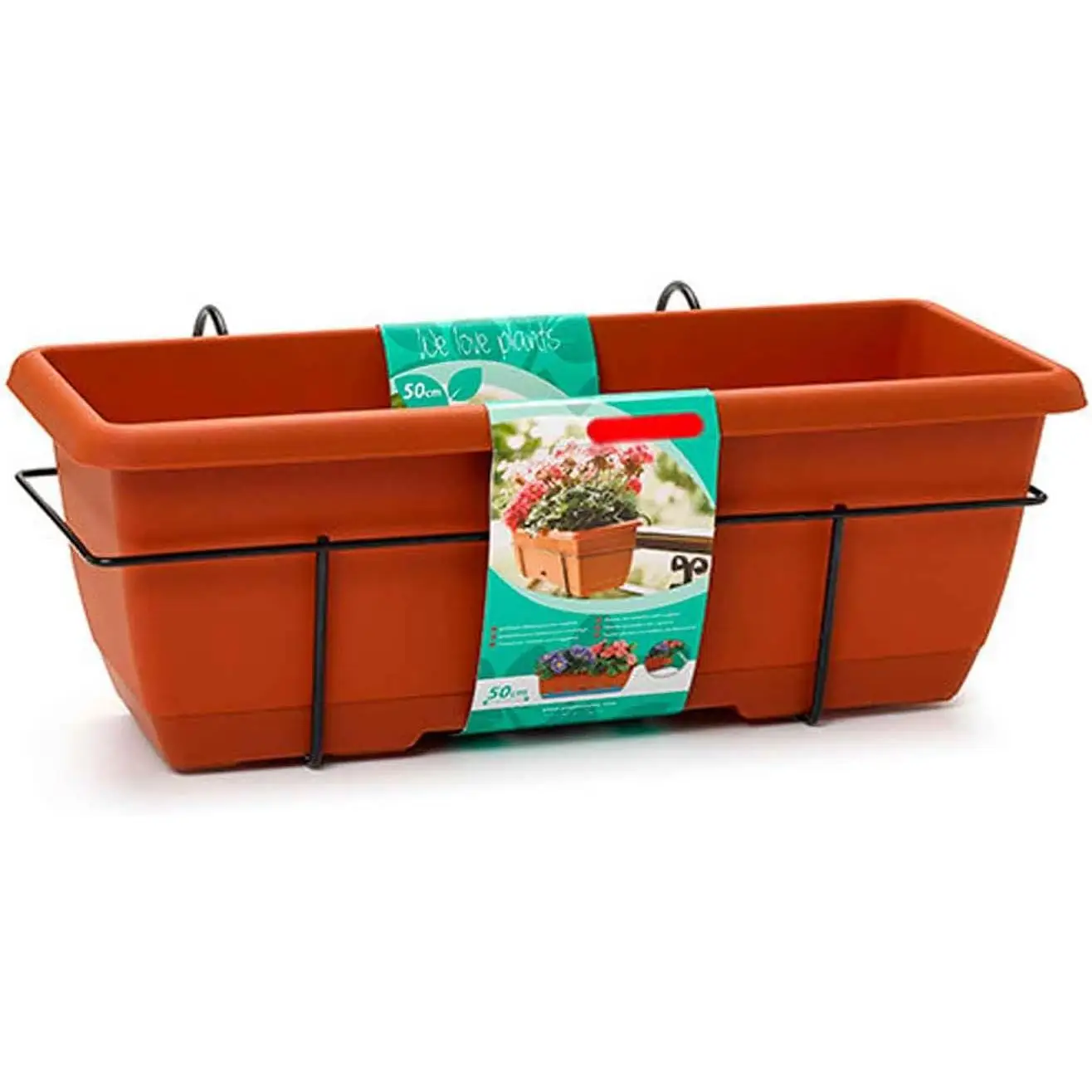 C.A | Jardinera Balconera 40 - 60 cm 🌿 | Con Plato Integrado y Soporte Metálico | Plástico Resistente | Para Balcón y Terraza