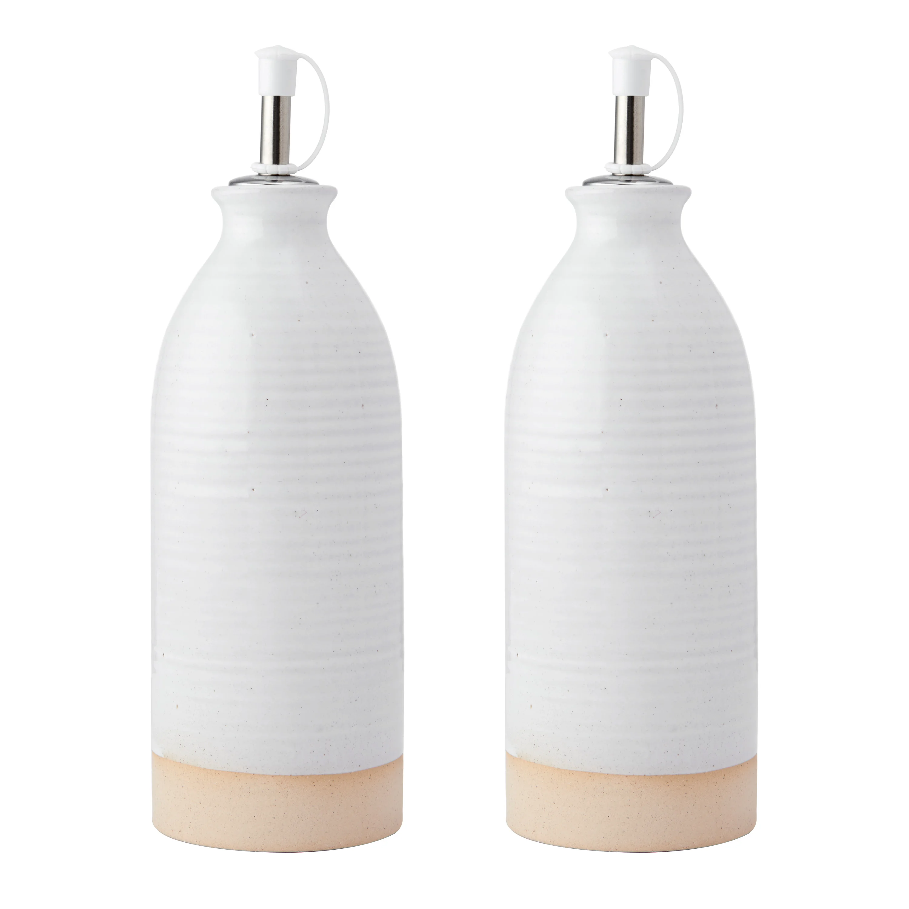 KitchenCraft Idilica Aceiteras y Vinagreras de Gres, Juego de 2 Aceiteras y Vinagreras de Cerámica con Base sin Esmaltar, Crema, 450ml