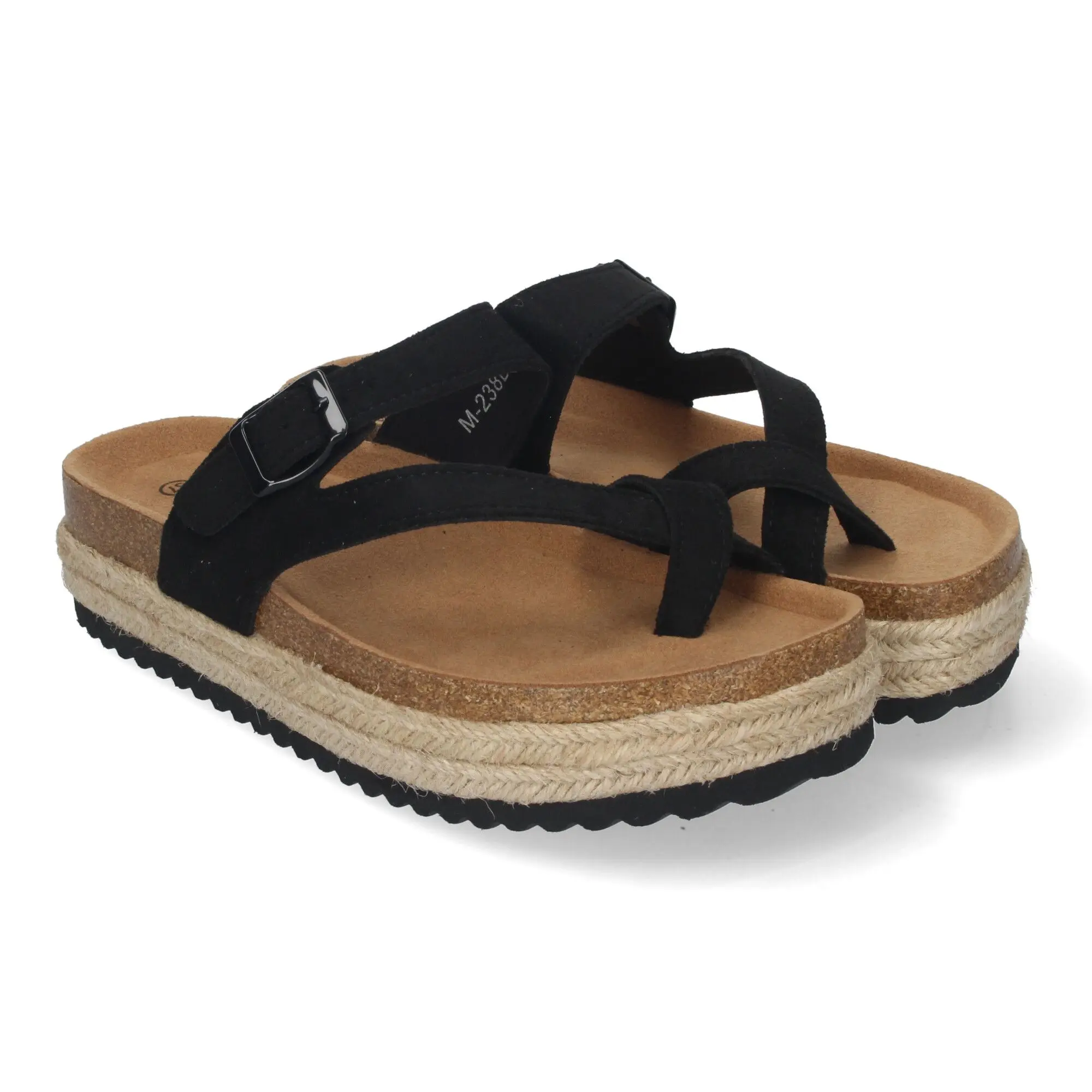 PuntoSalao Sandalias planas con plataforma tipo esclava para mujer negro M-238