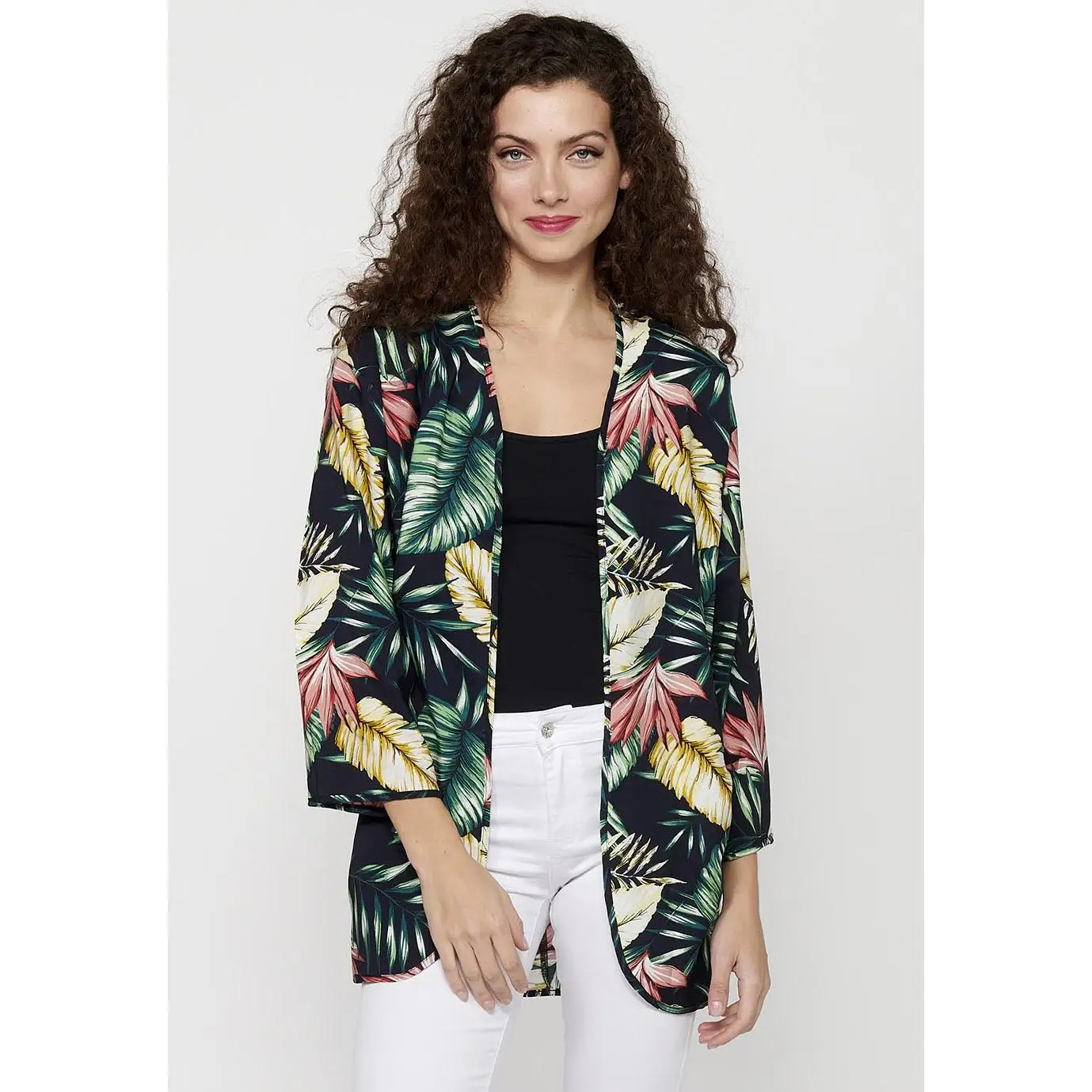 Koroshi Kimono Mujer Estampado Tropical Abierto – Koroshi Multicolor