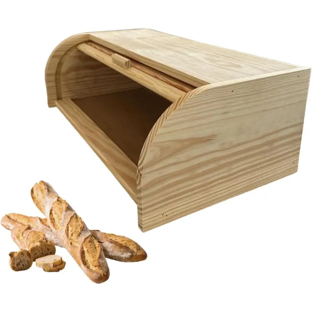 C.A - Panera de Madera Natural con Tapa Enrollable 35 x 25 x 15 cm. Recipiente para Almacenar el Pan