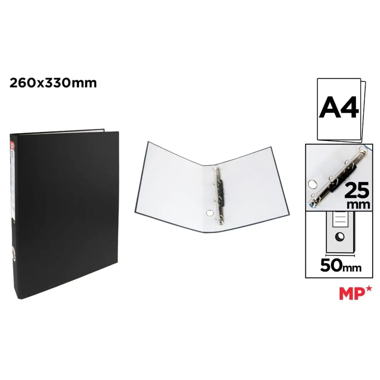 MP CARPETAS ARCHIVADOR 4 AILLAS A4 26*33CM COLOR NEGRO PARA COLEGIOS OFICINAS CALIDAD GARANTIZADA