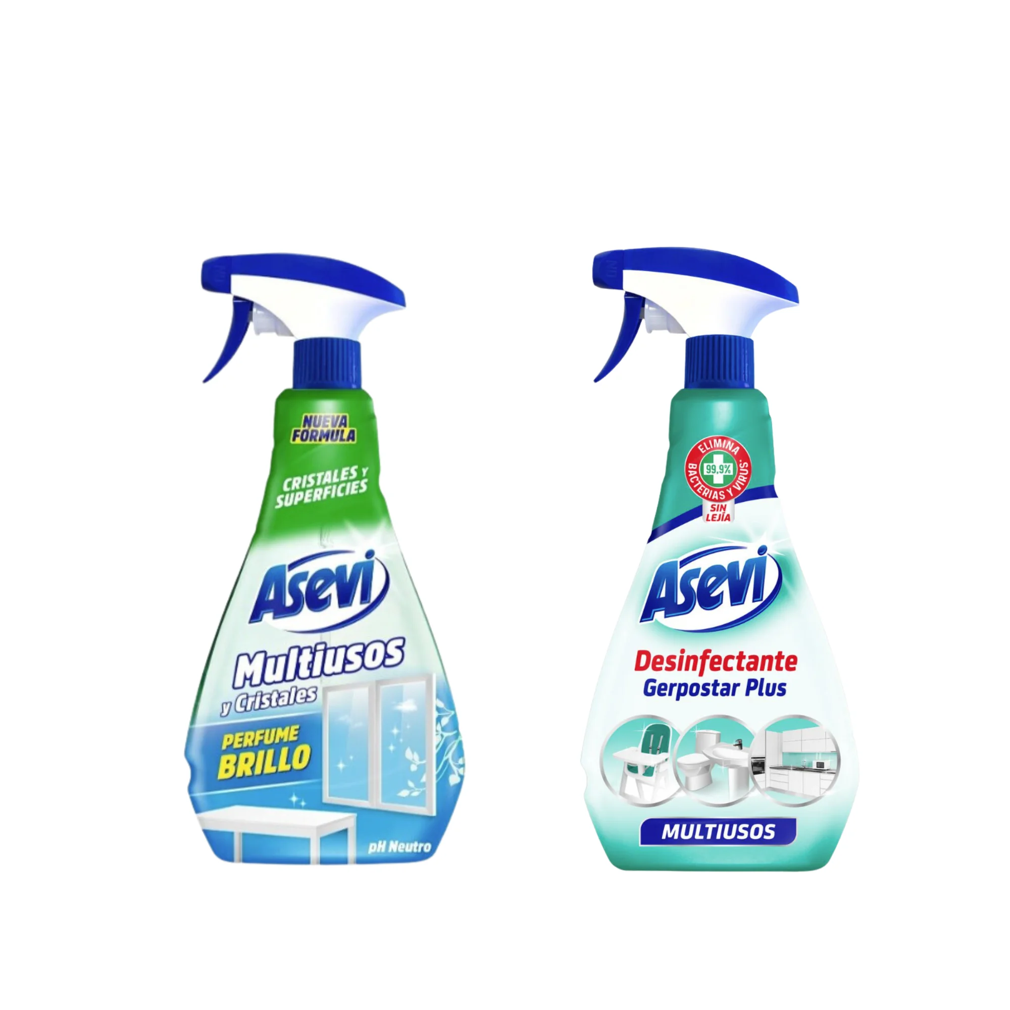 Asevi Pack Baño Desinfectante Multiusos + Limpiador Multiusos y Cristales 2x750 Ml Limpieza Completa y Desinfección