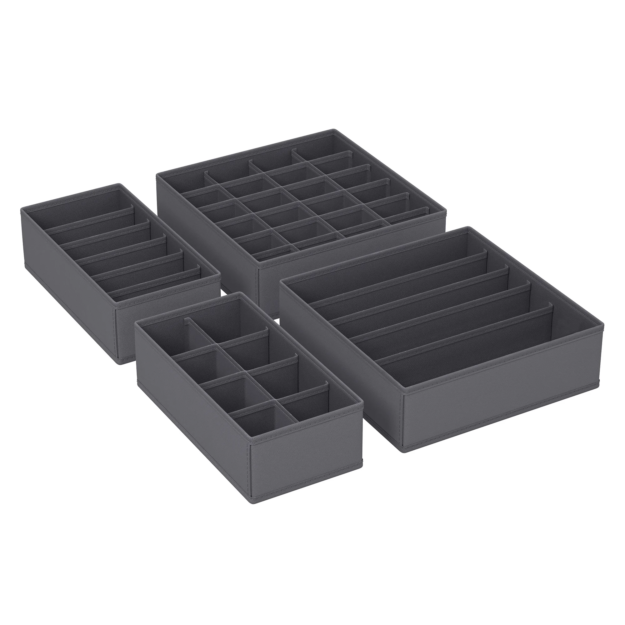 SONGMICS Juego de 4 Organizadores para Cajones de Ropa Interior, Divisores de Cajones, Plegables, para Sujetadores, Calcetines, Corbatas, Cajas de Tela para Armario, Gris