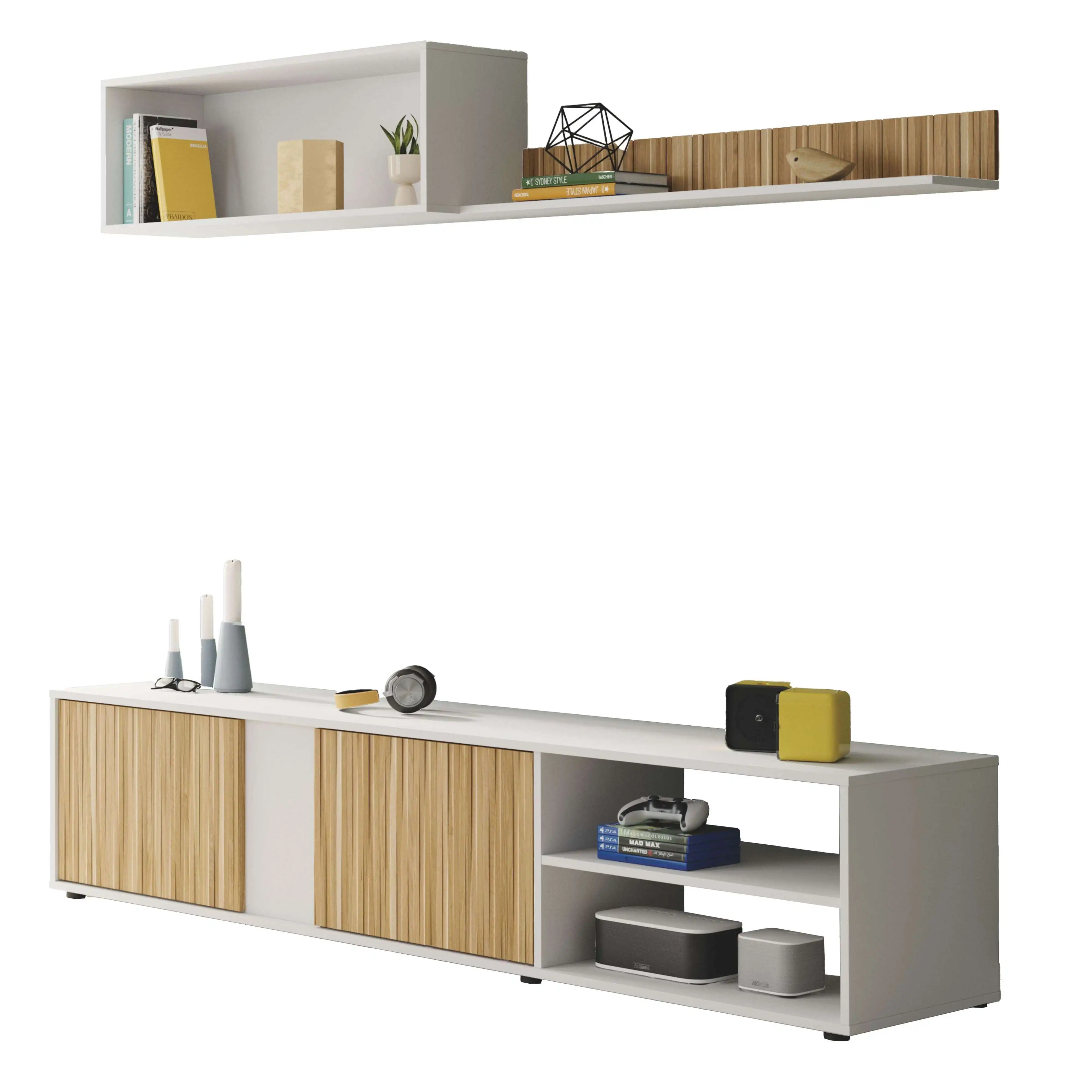 Miroytengo Mueble de Salón Modelo Ecco, en Color Blanco Artik y Roble Natural, Amplio Tamaño de 180