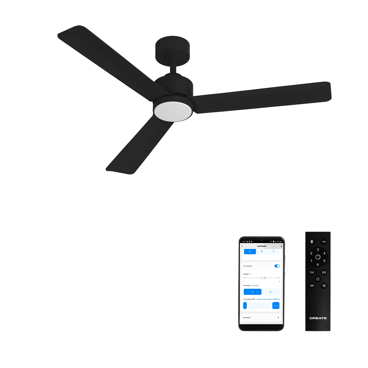CREATE - Silent 40W Ceiling Fan with LED Light, Ø132 cm or Ø152 cm, featuring speed settings and modern design for living room or bedroom use, perfect for smart home integration. #3
