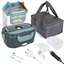 2en1 Fiambrera Eléctrica Calentable Coche+Hogar 220V 1.5L 60W Fiambrera Portátil de Acero Inoxidable Bento Lunchbox Contenedor de Comida Bento Box