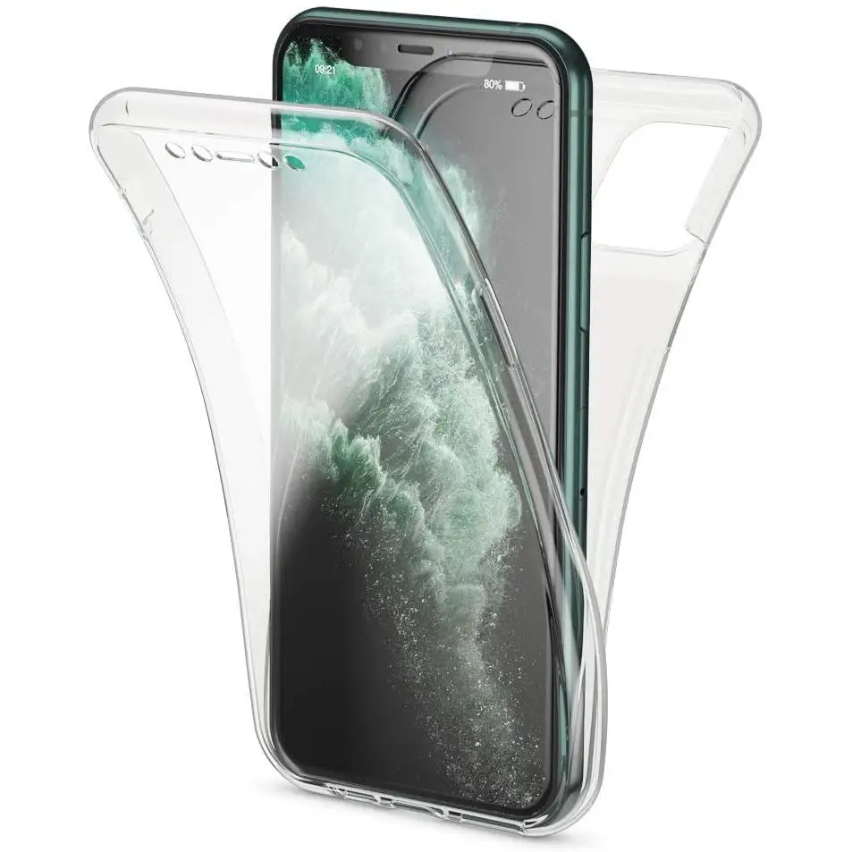 Funda Para Iphone X XR XS Max 11 Pro Max Doble Cobertura 360 Transparente Carcasa 100% Silicona Delantera Flexible + Trasera Flexible Anti golpes Antiarañazos Absorbe Impactos Ajuste Perfecto Envío