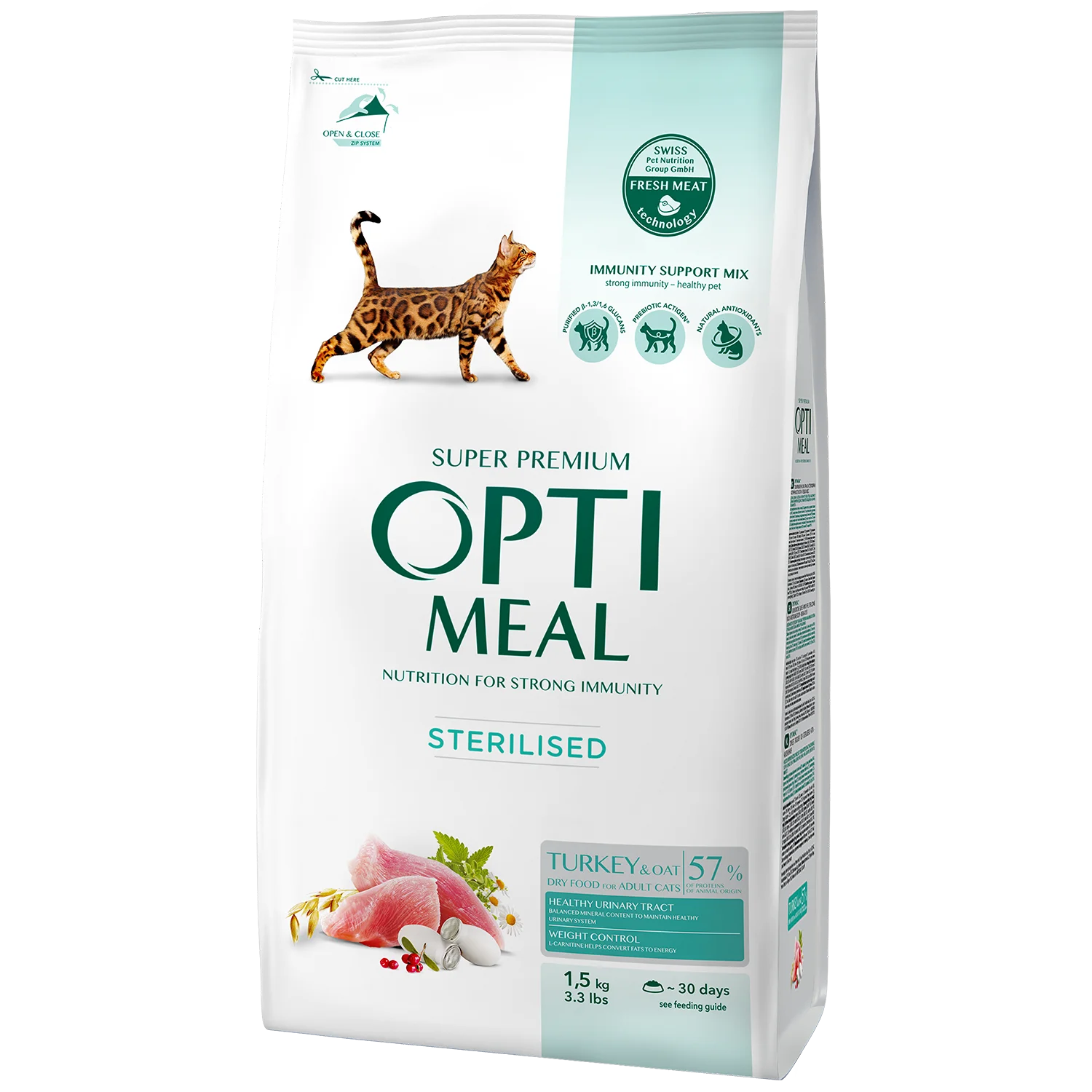 Optimal™. Full dry feed for sterilized adult cats-Turkey and oatmeal 1,5 kg