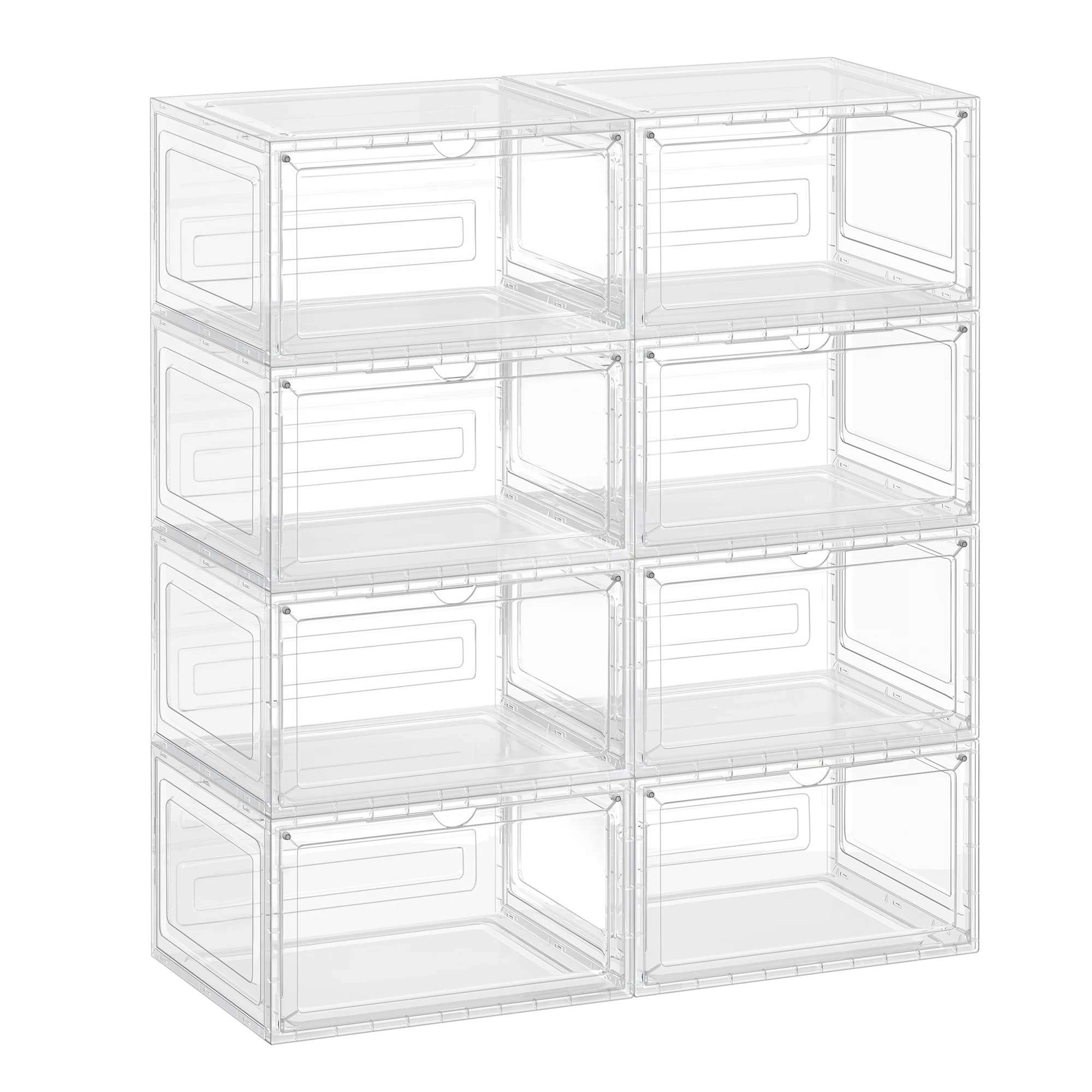 SONGMICS Scatole per Scarpe, Set da 8, Organizer Trasparente per Scarpe, in Plastica, con Sportello, Impilabile, 33 x 28.5 x 19.2 cm, per Taglie fino alla 46, Bianco Trasparente
