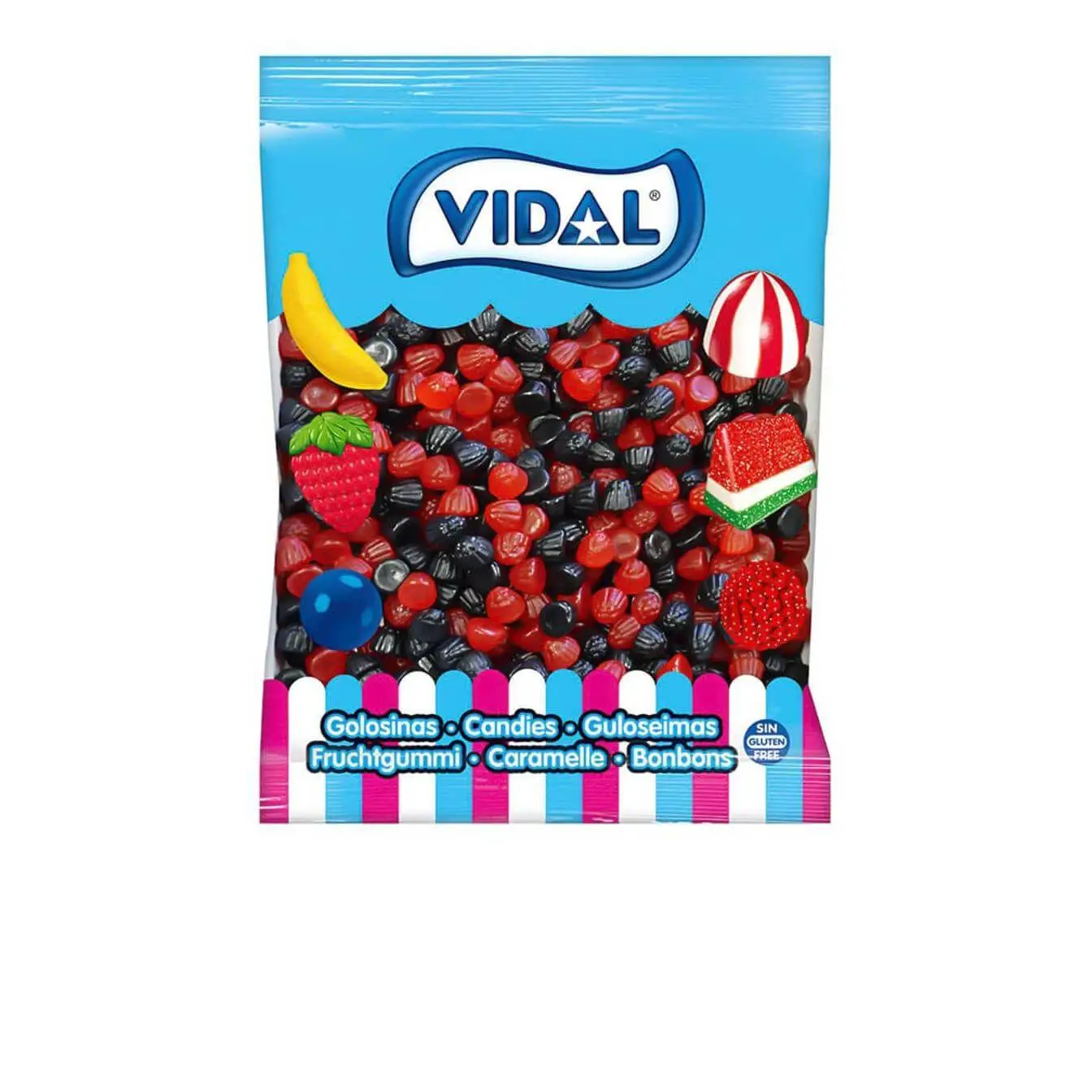 Vidal Moritas Brillo bolsa 1 Kg - Deliciosas chucherías en forma de mora de zarza y con un acabado brillante - Intenso sabor a mora - Tamaño mini - Sin gluten y sin grasa