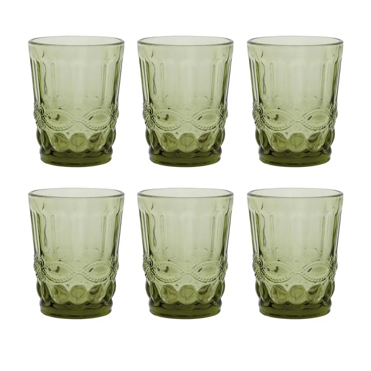 LA BOUCHÉE BY LA CARTUJA DE SEVILLA RITUAL Set 6 tall glass 26CL green relief easy to clean eco-friendly