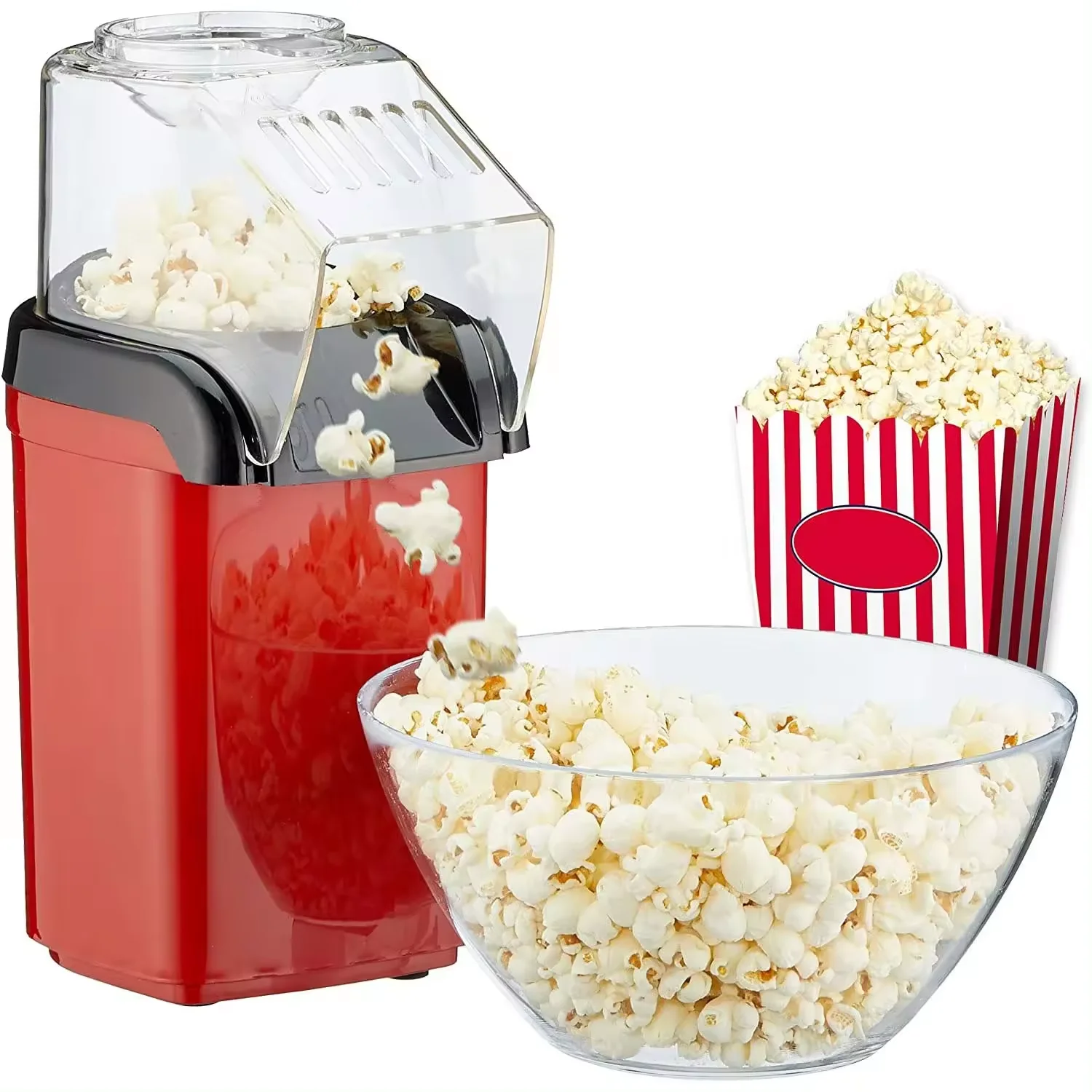 Household Popcorn Making Machine, Powerful Fast Preparation Fat-free with Hot Air, 1200w, Including Tumbler Meter