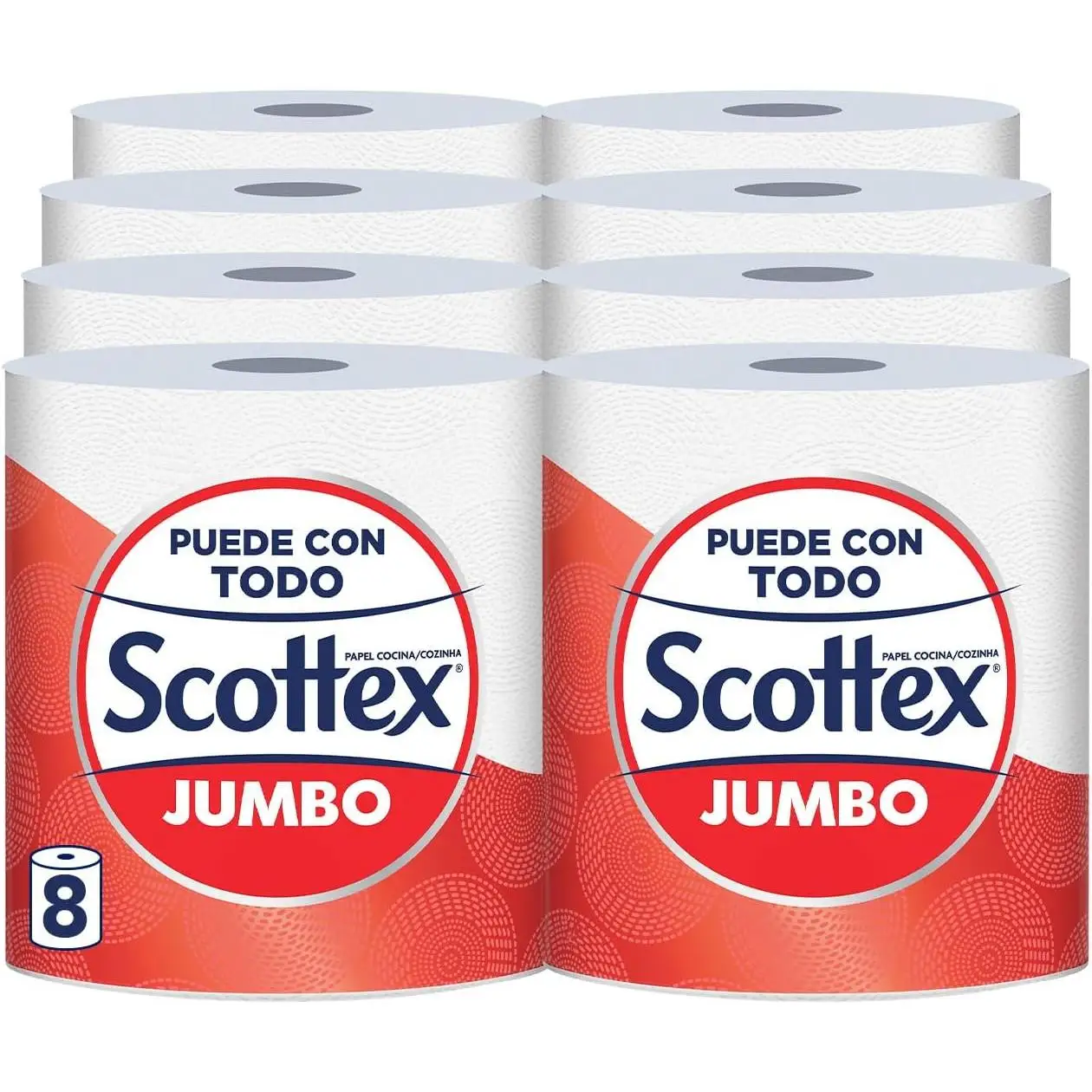 Scottex Jumbo Papel de cocina Pack de 8 rollos, multiusos con envase reciclable y fibras FSC