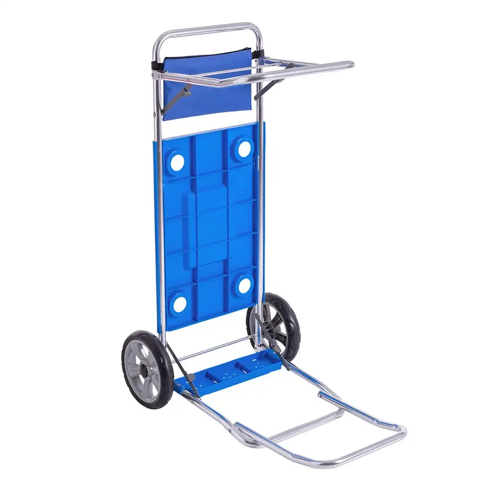 Carro portasillas con brazo porta nevera rígida y convertible en mesa de aluminio y PVC azul de 45x50x105 cm Lola Home