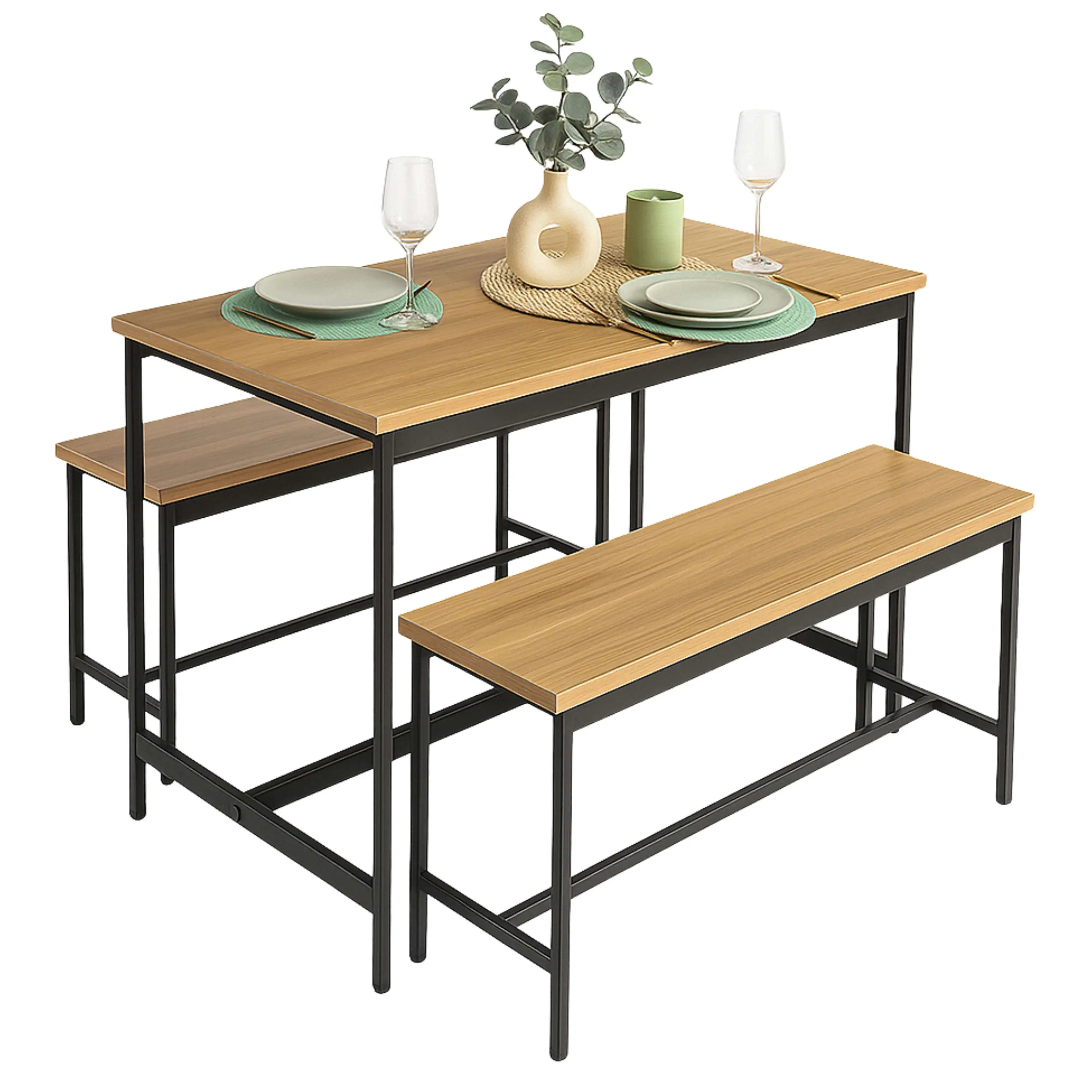 Miroytengo Juego de Mesa Fija de Cocina con 2 bancos, Muebles de Cocina Lari Roble Cambrian y Negro Mesa 110x75x60 cm y 2 Bancos 98x45x30 cm